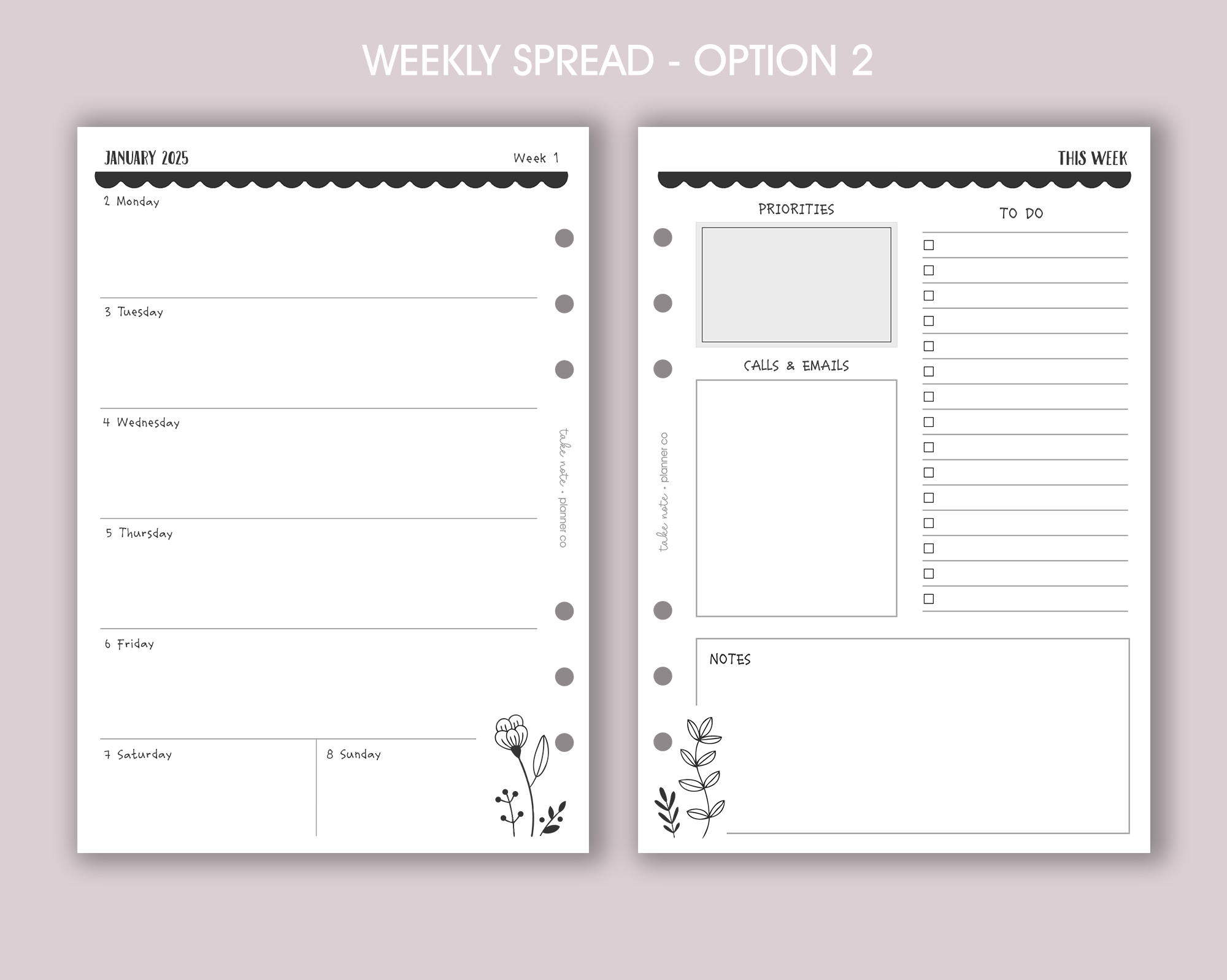 OVERSTOCK | Dated Weekly Planner Inserts <!---floral:WEEK2-->