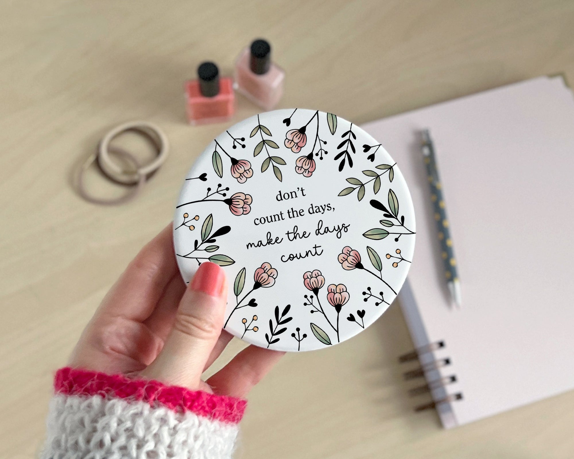 Floral Ceramic Coaster | Count Days