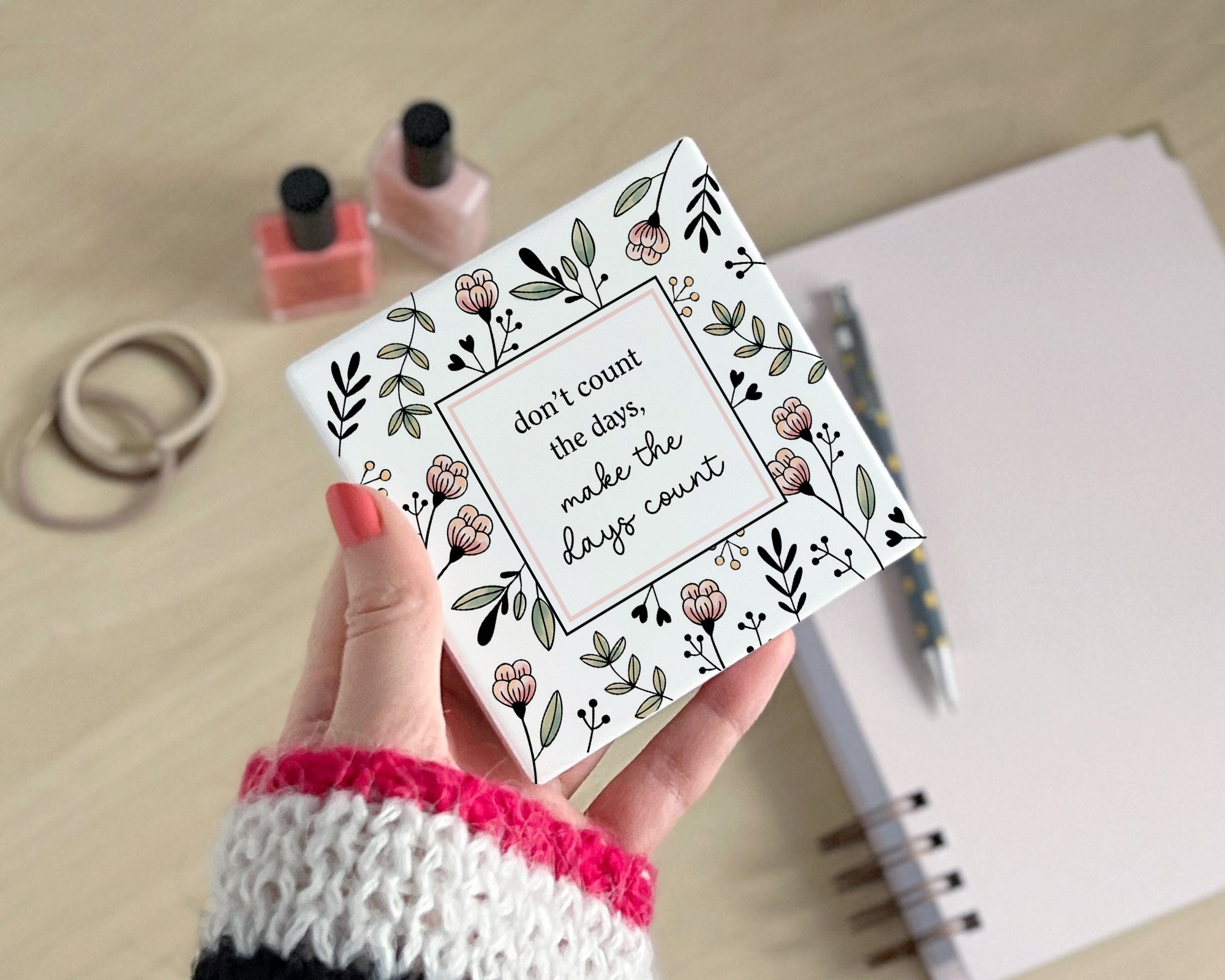 Floral Ceramic Coaster | Count Days