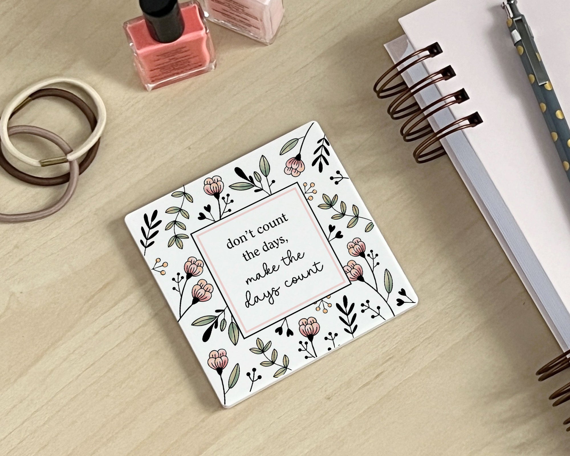 Floral Ceramic Coaster | Count Days