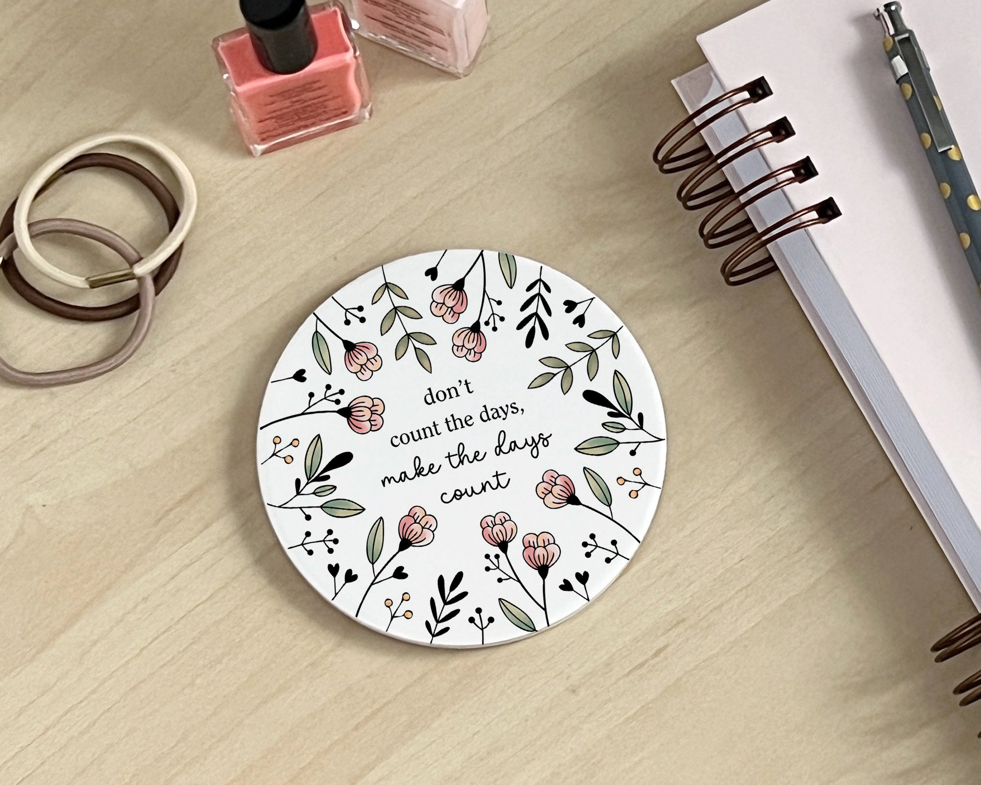 Floral Ceramic Coaster | Count Days