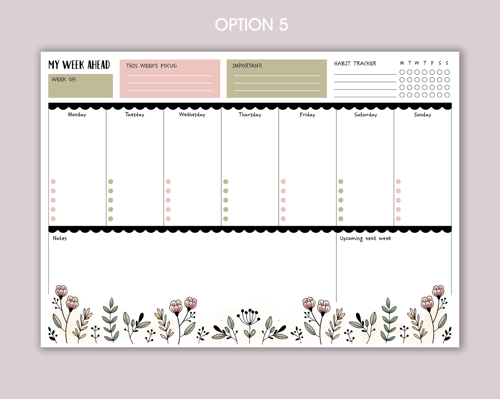 Weekly Planner A4 Deskpad <!---NP4-floral-week1-->