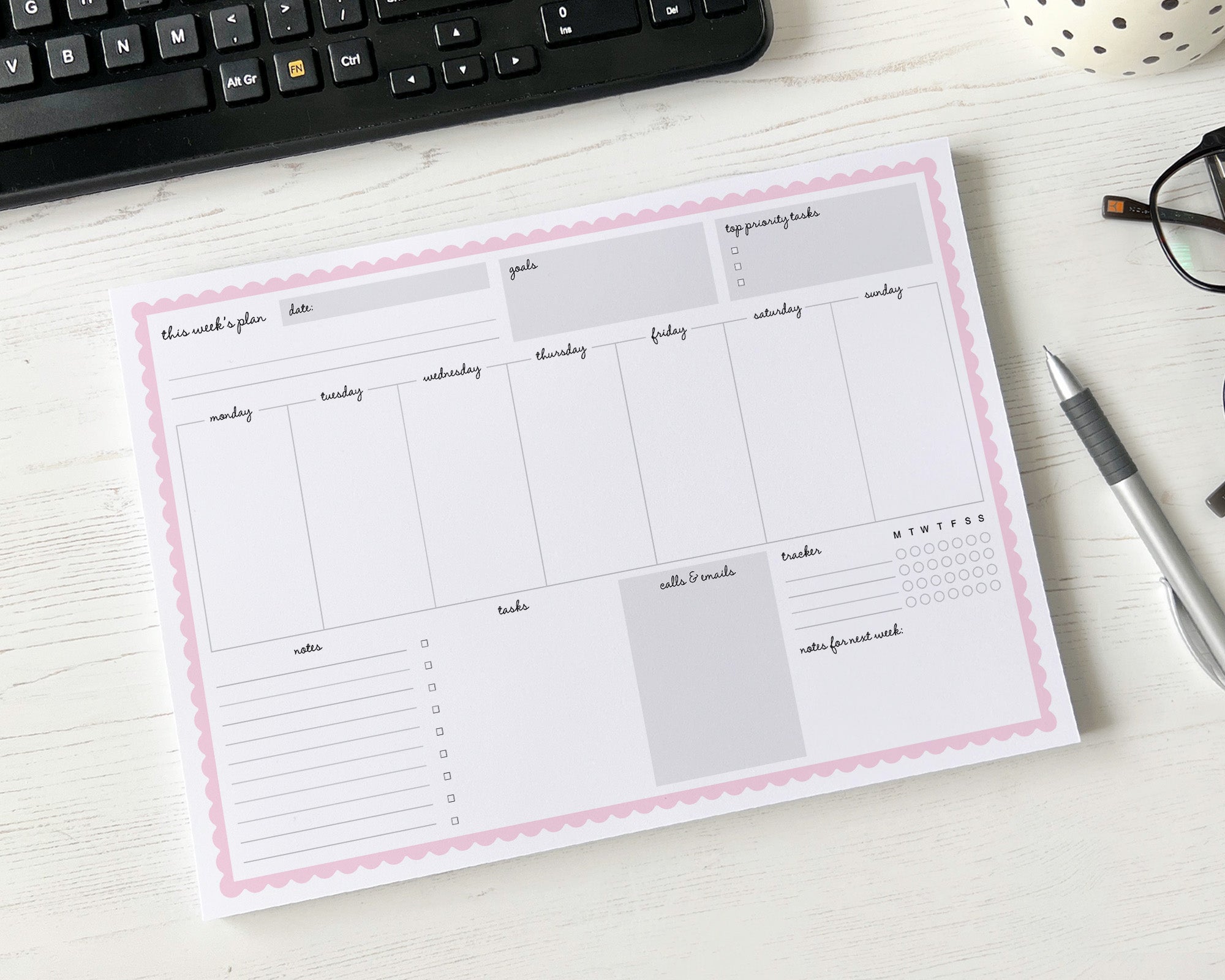 Weekly Planner A4 Deskpad <!---NP4-scallop-1-->