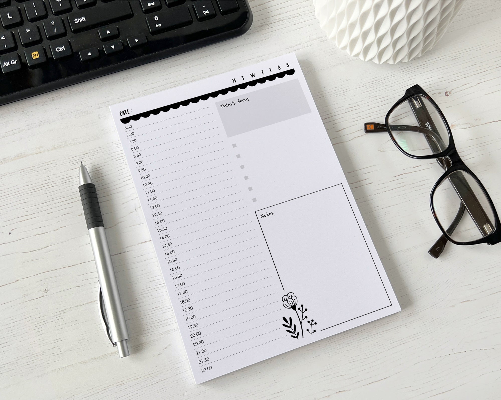 Daily Planner A5 Notepad <!---NP5-floral-day-1-->