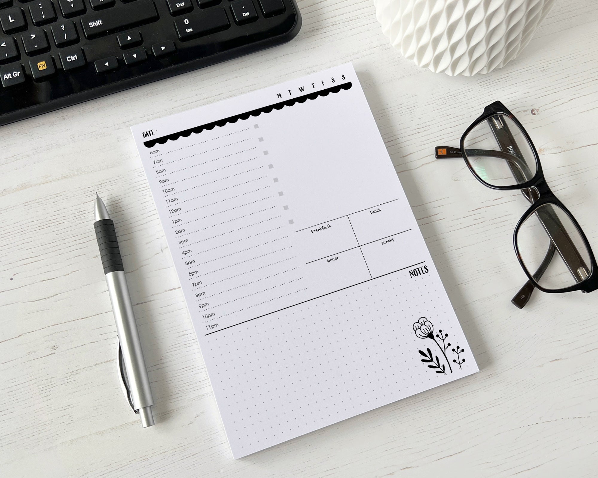 Daily Planner A5 Notepad <!---NP5-floral-day-2-->