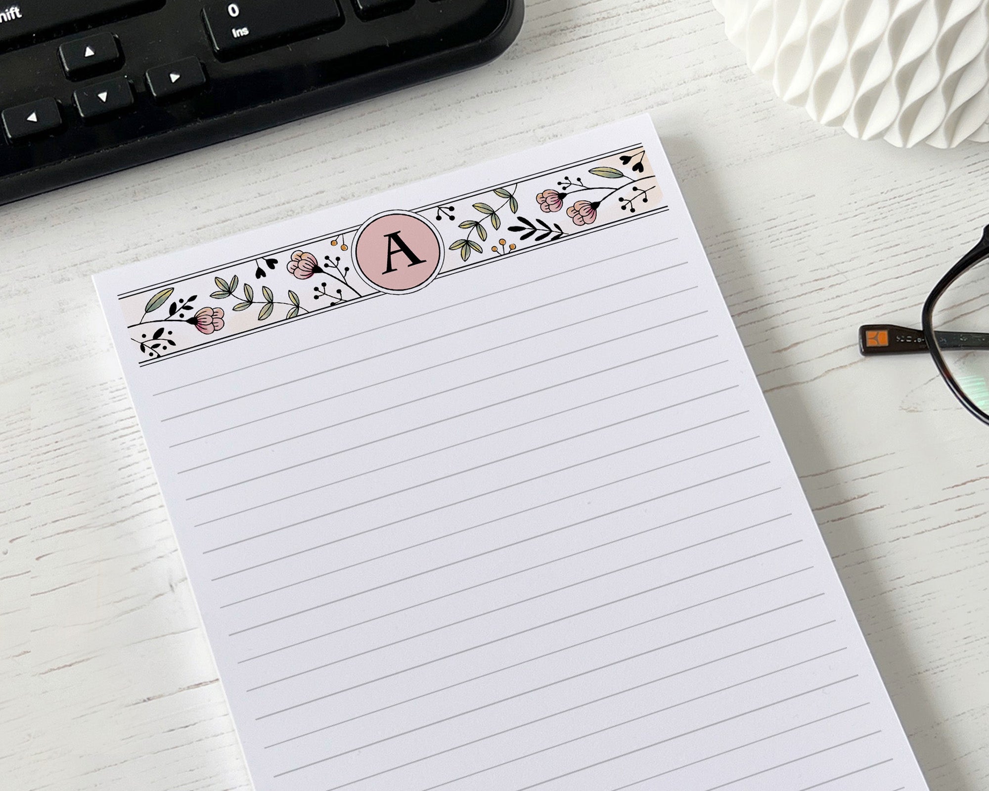 Monogram A5 Notepad <!---NP5-floral-mono1-->