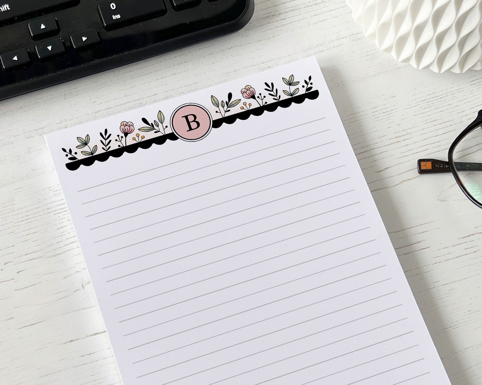 Monogram A5 Notepad <!---NP5-floral-mono2-->