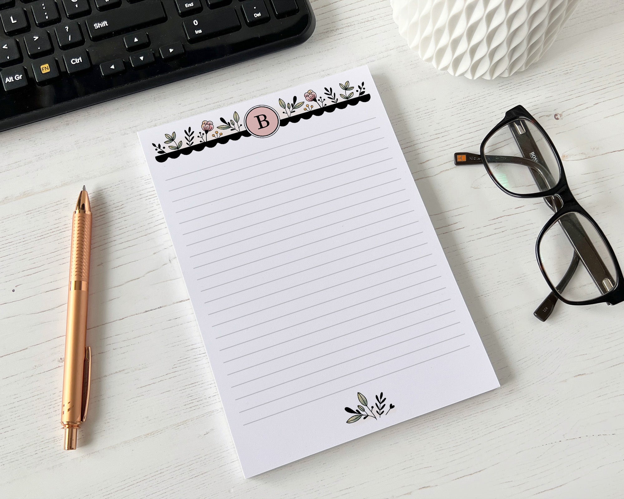 Monogram A5 Notepad <!---NP5-floral-mono2-->