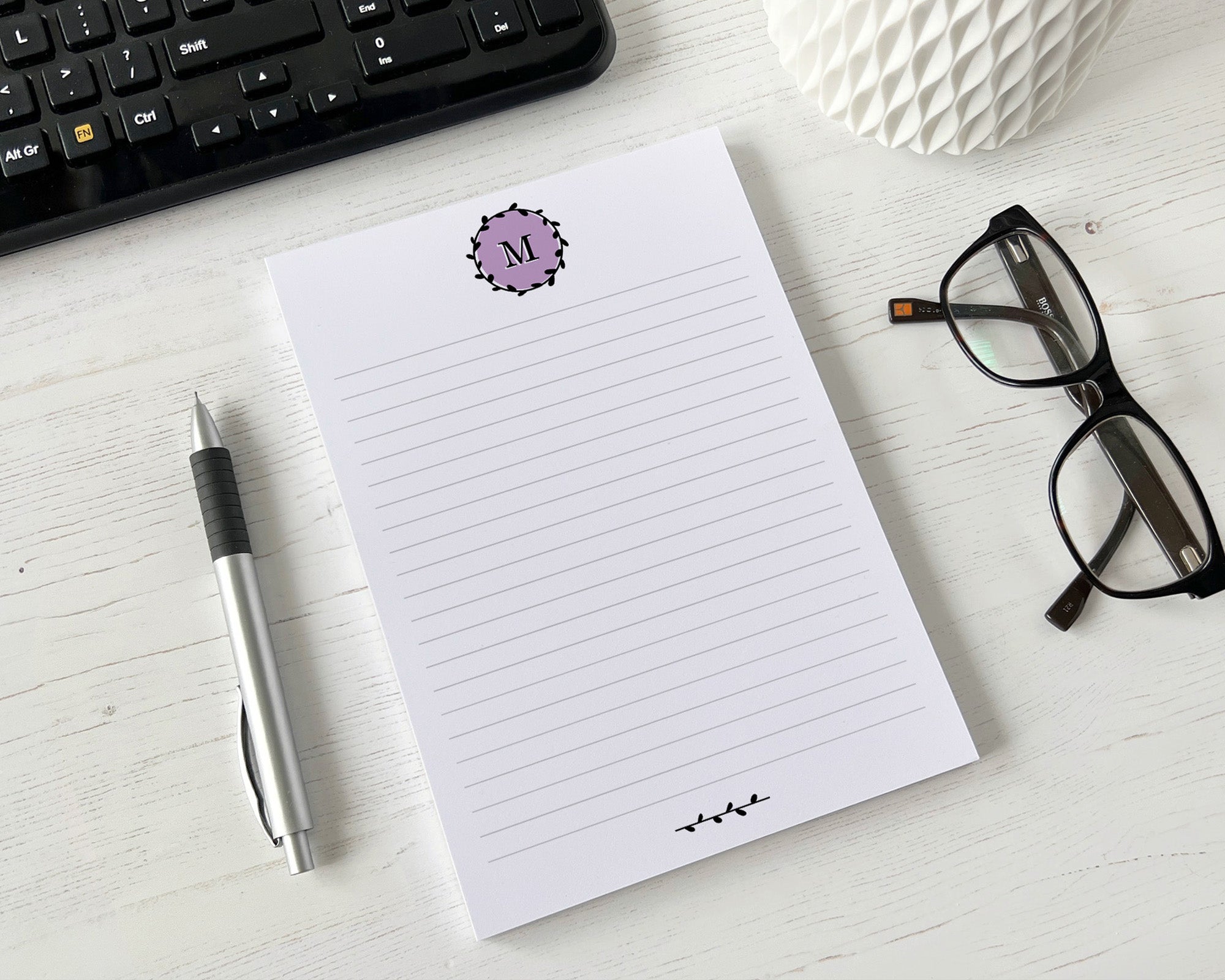 Monogram A5 Notepad <!---NP5-mono-wreath-->
