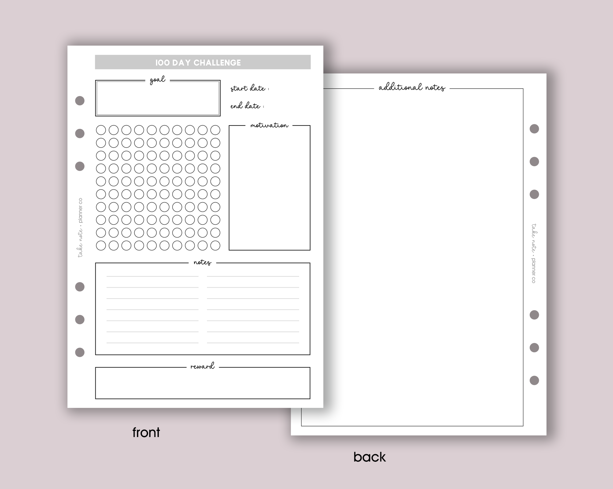 100 Day Challenge Inserts