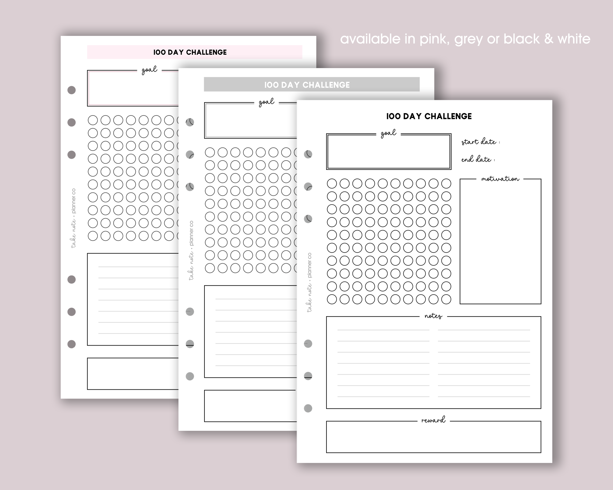 100 Day Challenge Inserts