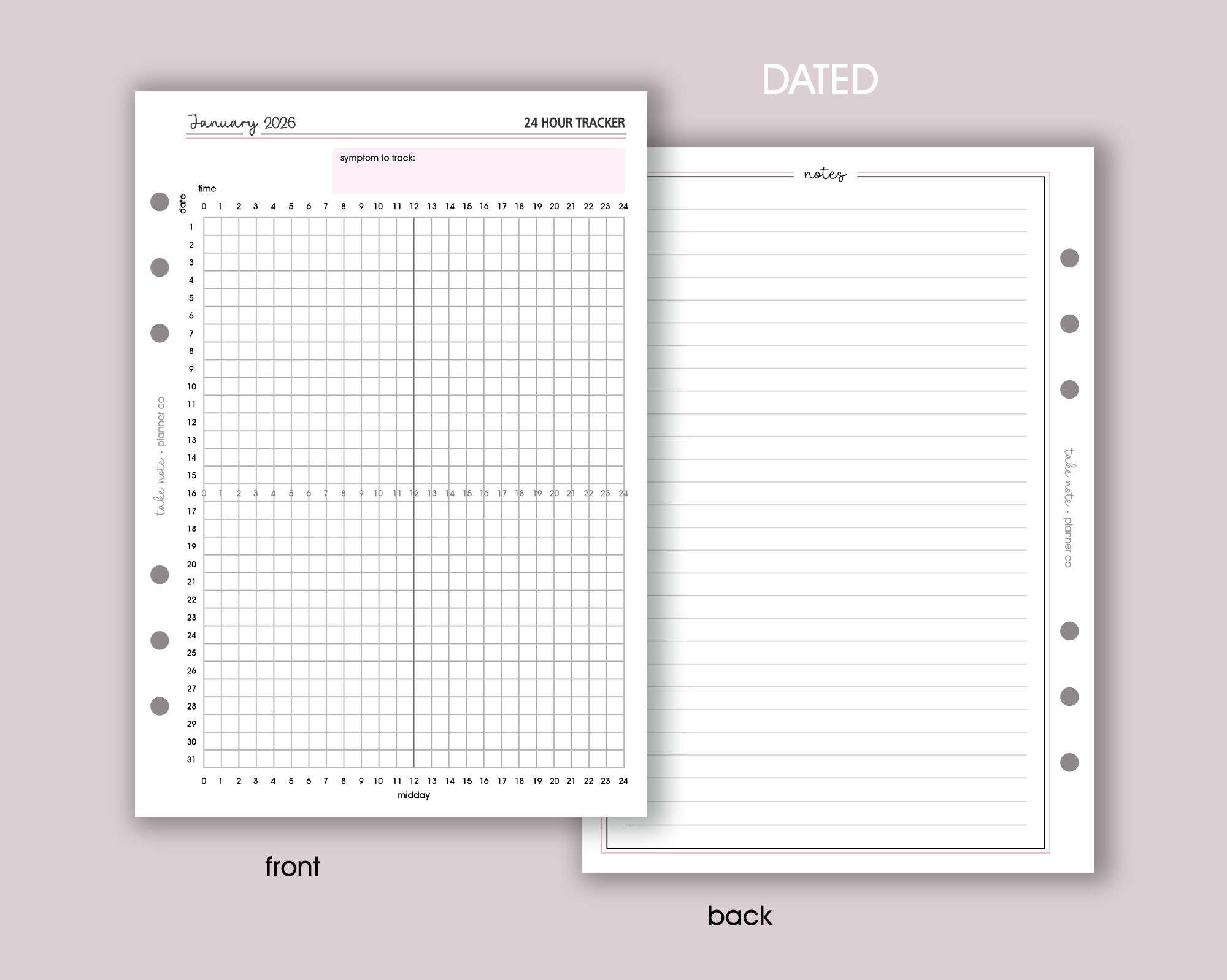 24 Hour Symptom Tracker Inserts <!---classic-->