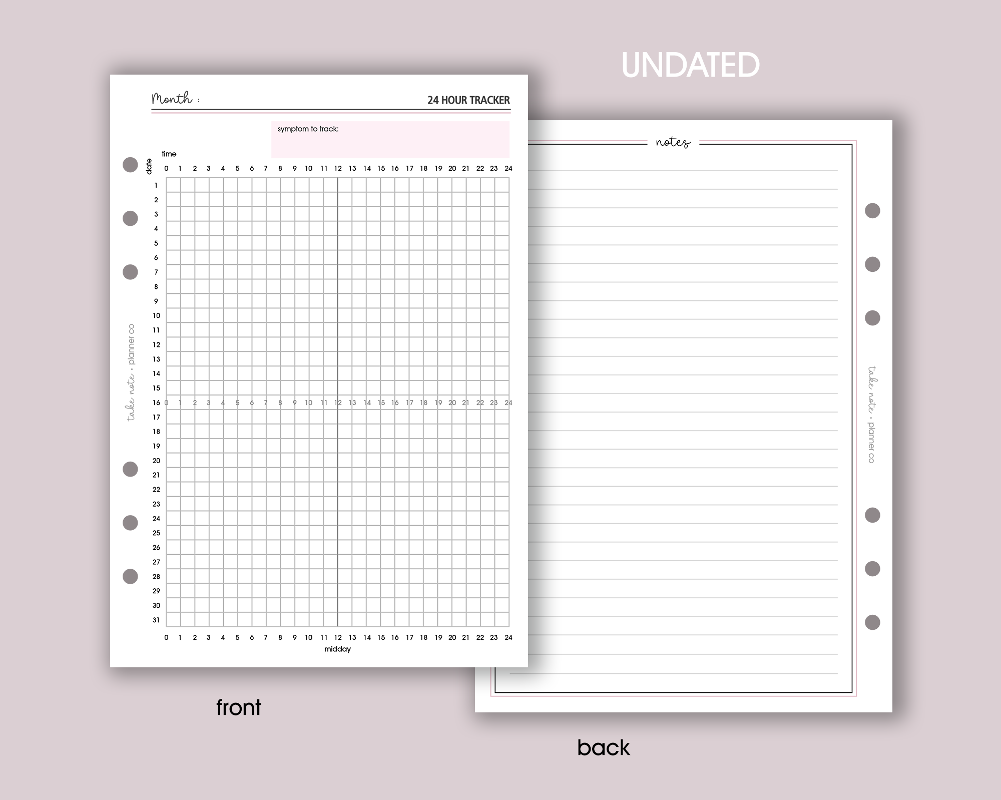 24 Hour Symptom Tracker Inserts <!---classic-->