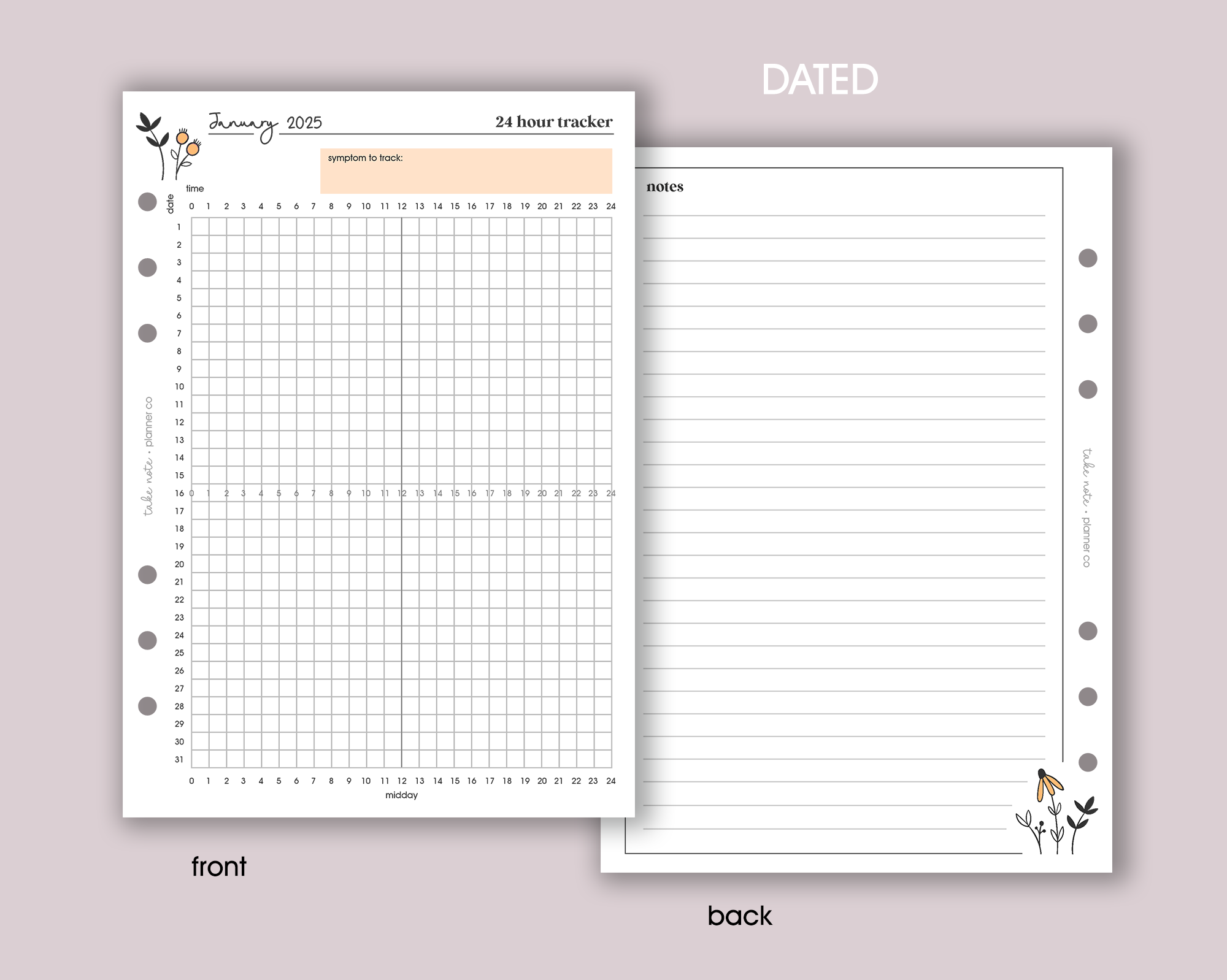 24 Hour Symptom Tracker Inserts <!---daisy-->