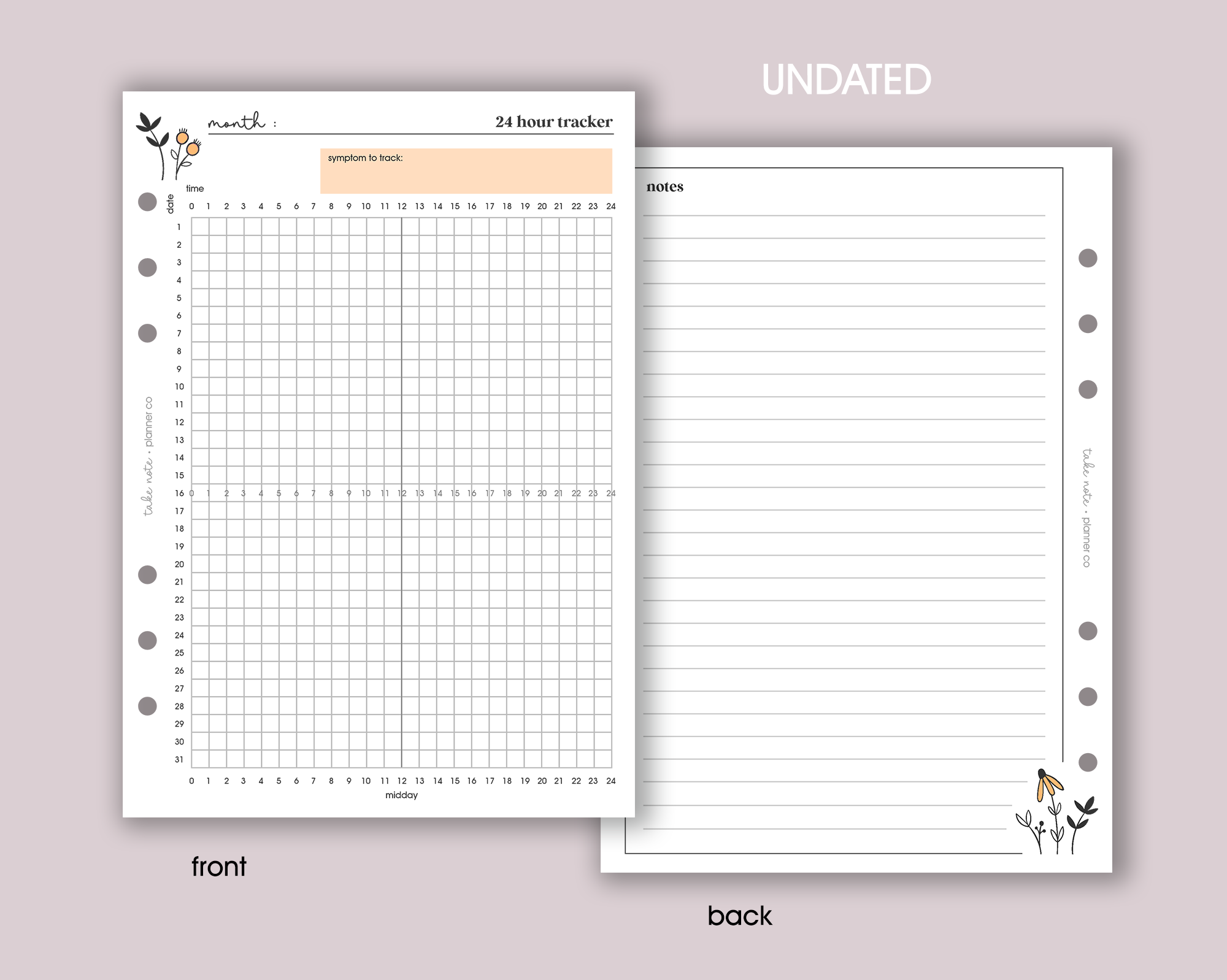 24 Hour Symptom Tracker Inserts <!---daisy-->