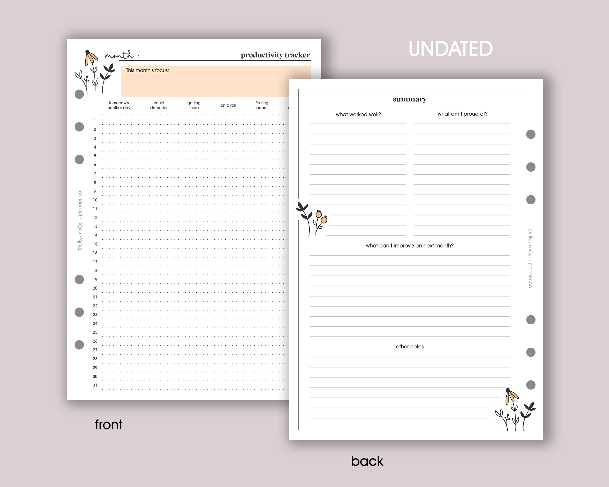 Productivity Tracker Inserts <!---daisy-->