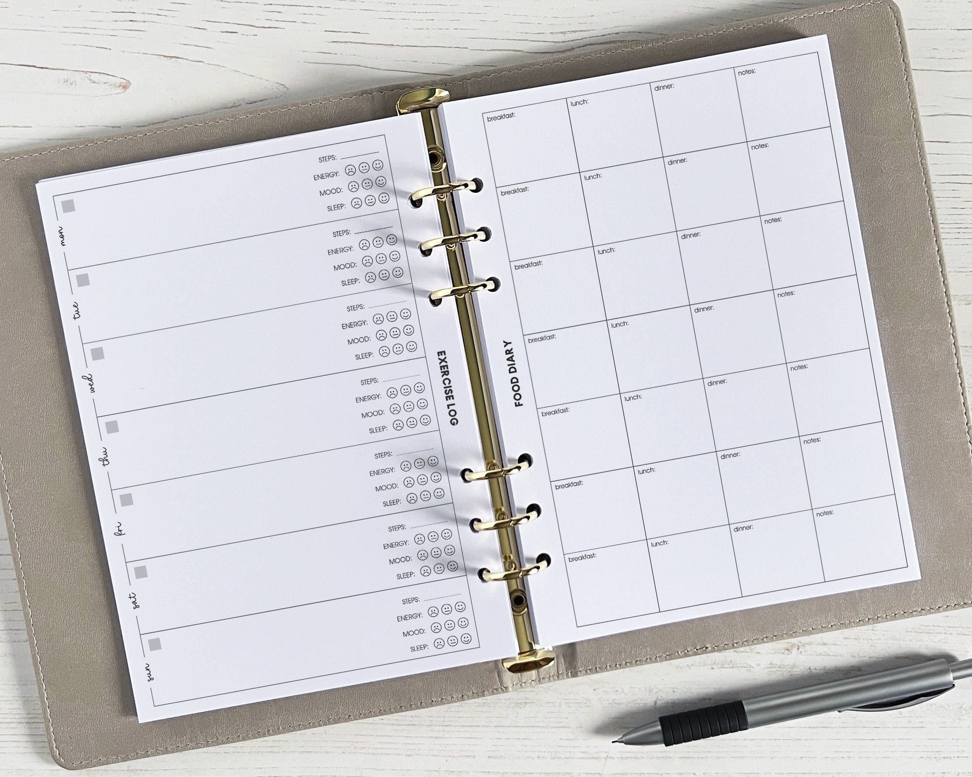 Exercise & Food Log Inserts (12 week) <!---opt1-->