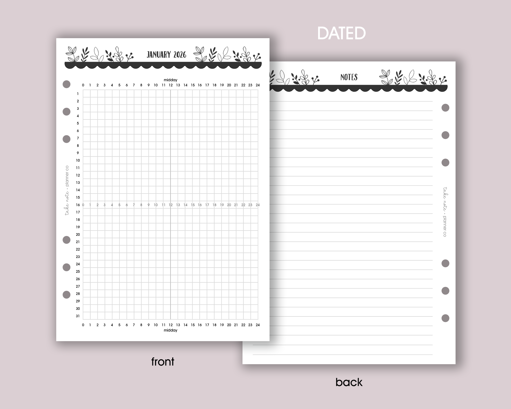 24 Hour Symptom Tracker Inserts <!---floral-->