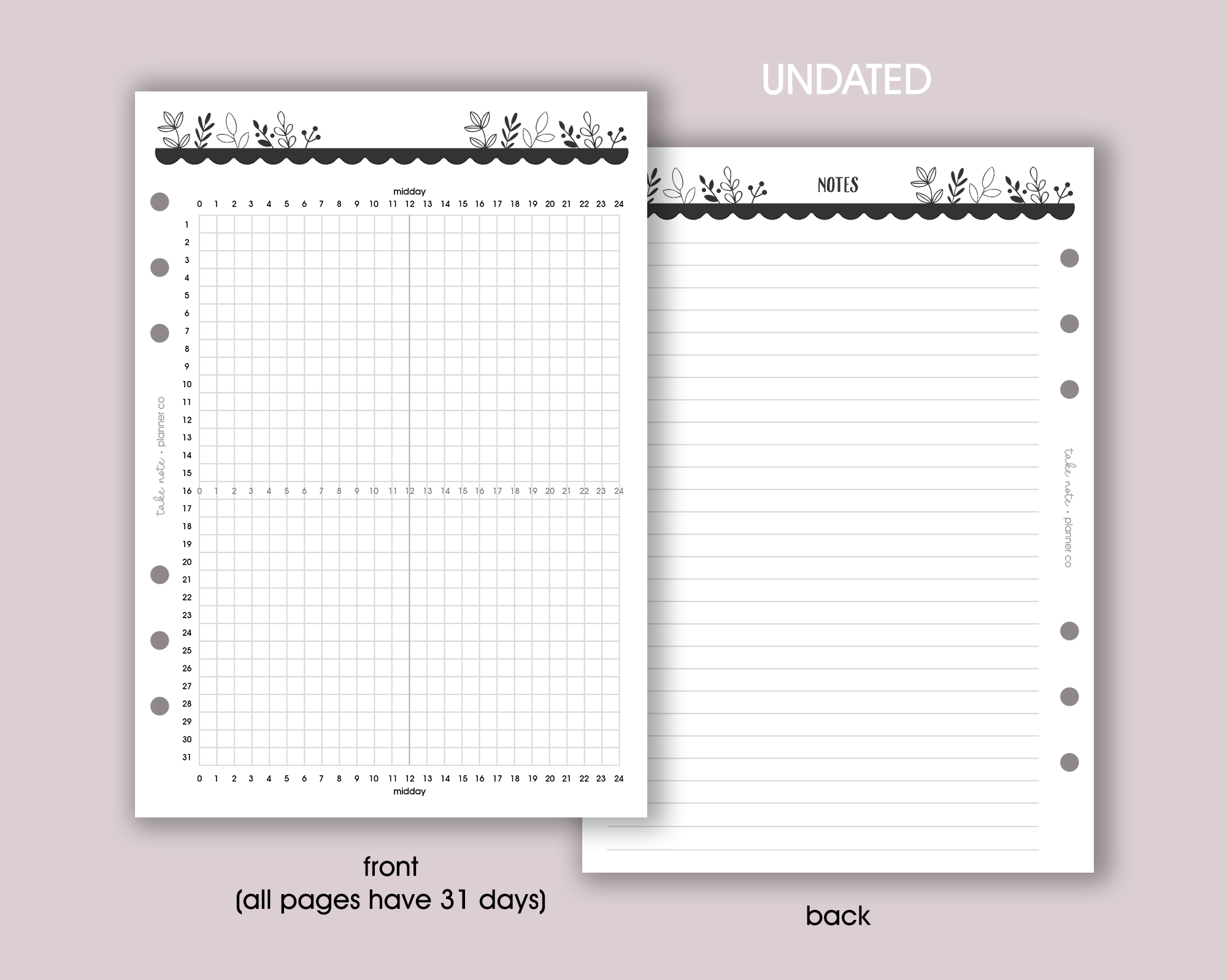 24 Hour Symptom Tracker Inserts <!---floral-->