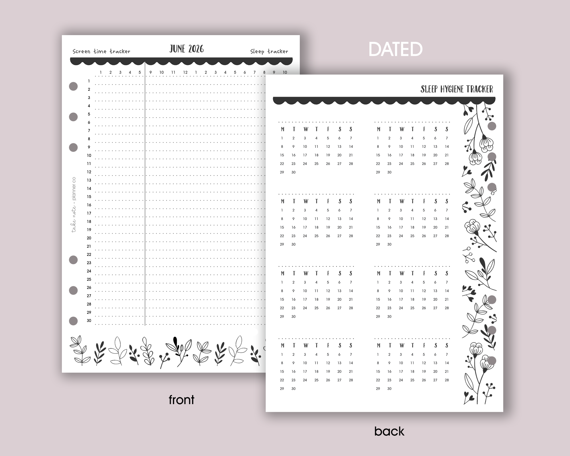 Screen Time & Sleep Tracker Inserts <!---floral-->