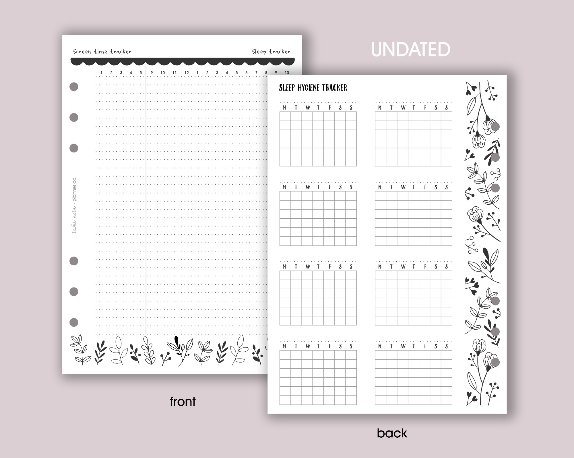 Screen Time & Sleep Tracker Inserts <!---floral-->