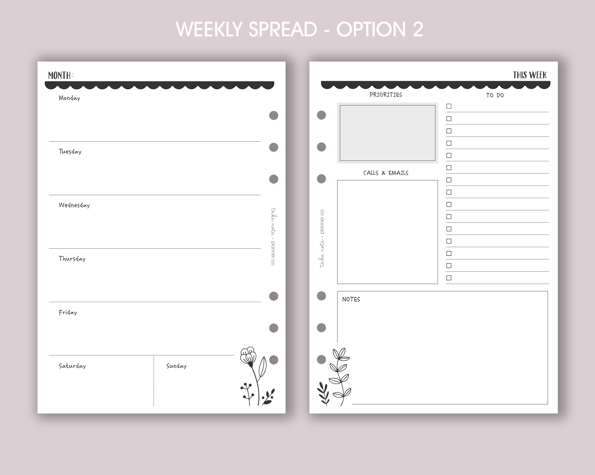 Undated Weekly Inserts <!---floral:WEEK2-->