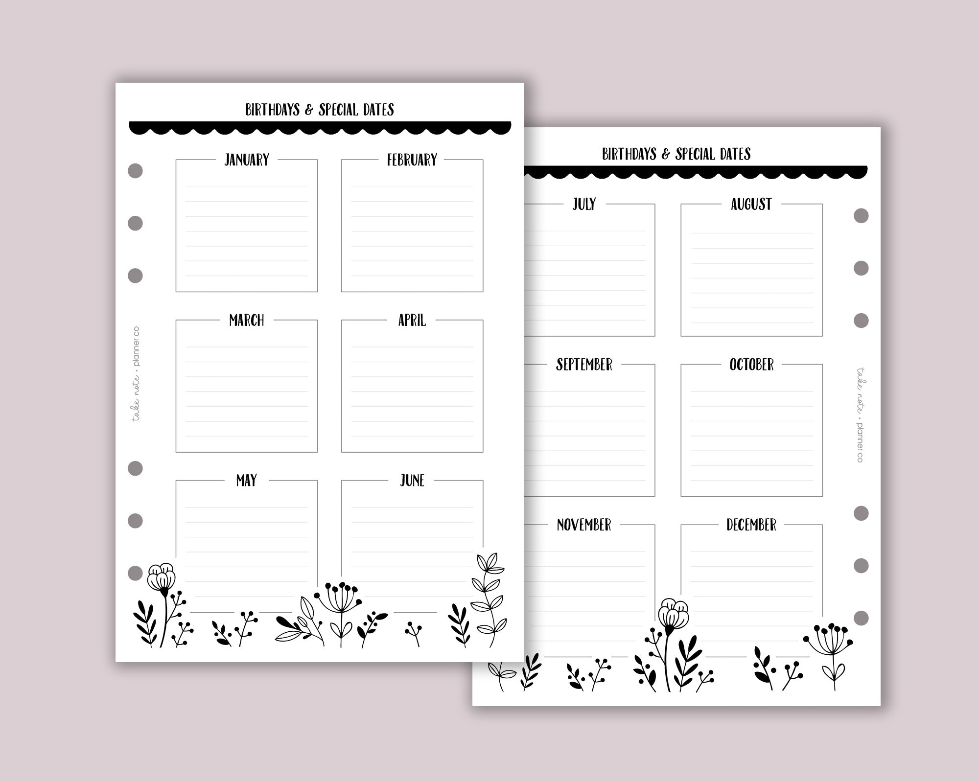 Undated Special Dates Yearly Overview Insert <!---floral:YEAR1-->