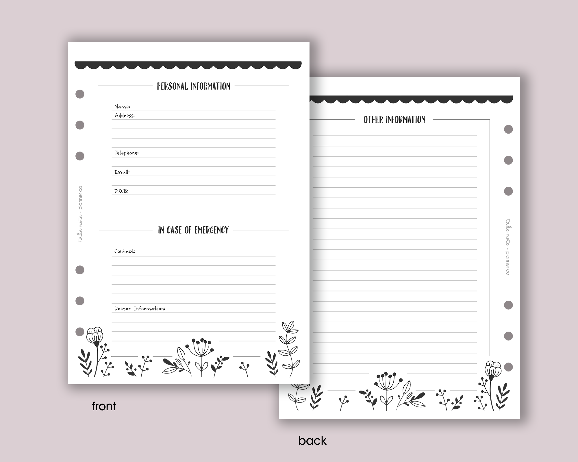 Personal Information Insert <!---floral-->