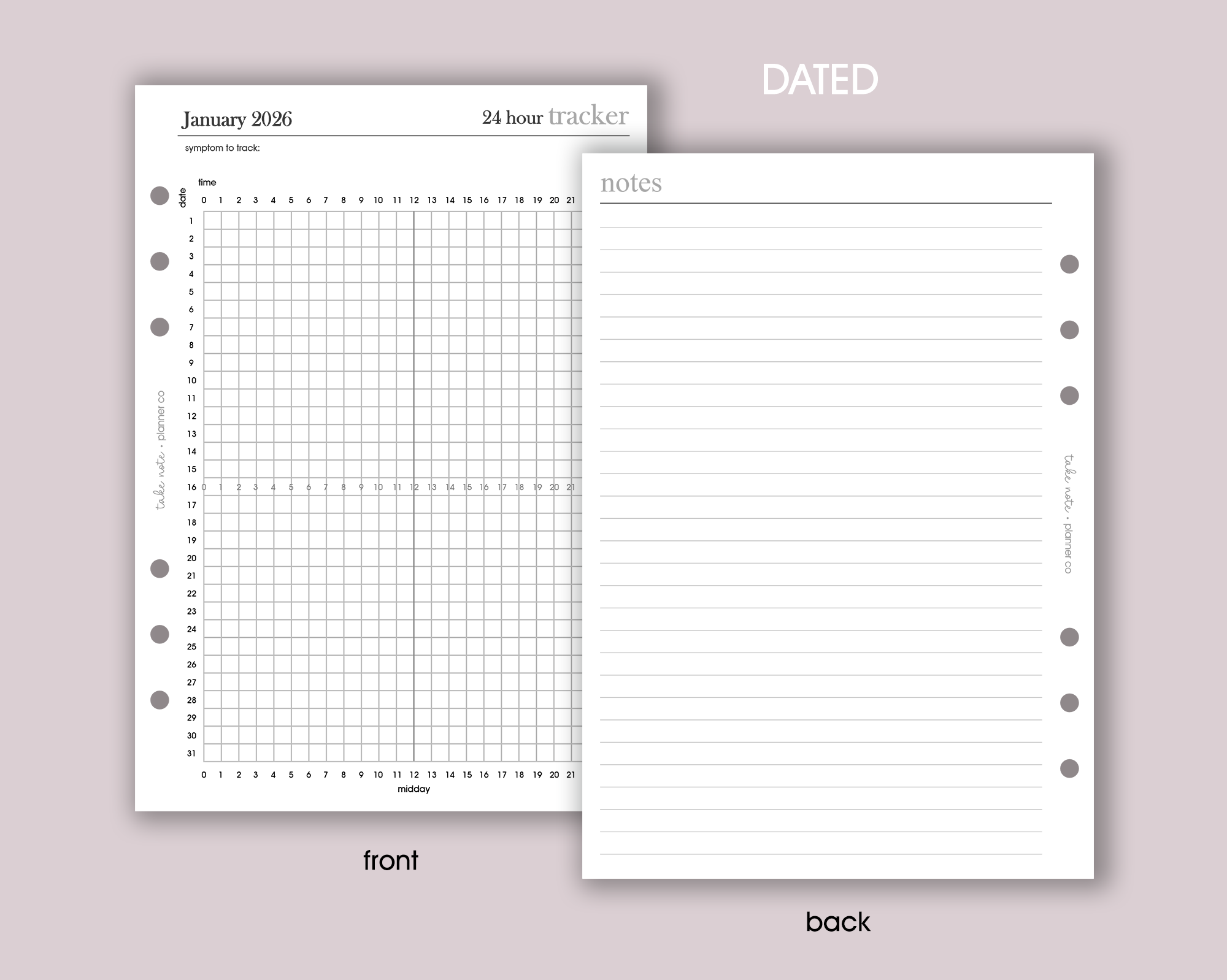 24 Hour Symptom Tracker Inserts <!---minimal-->