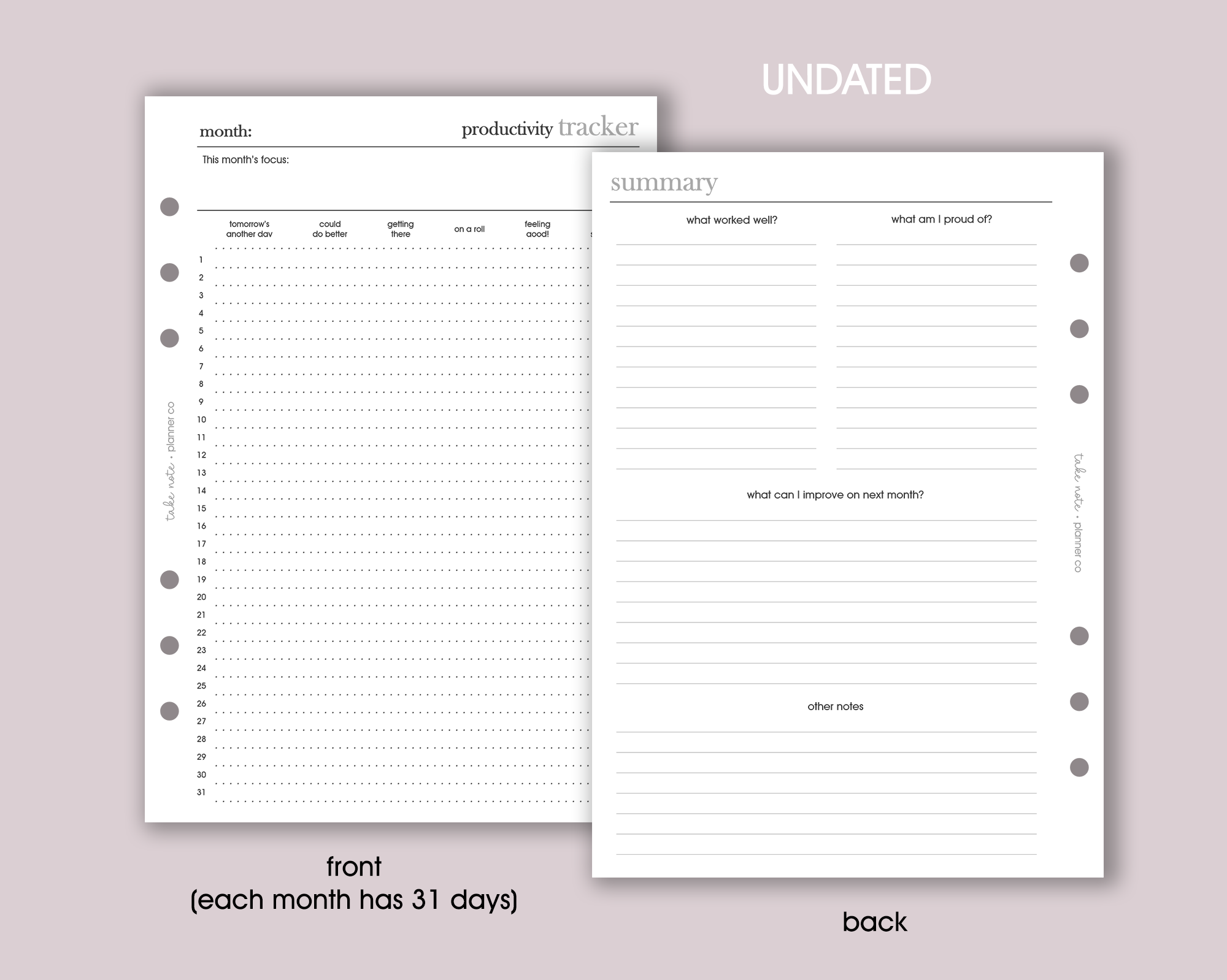 Productivity Tracker Inserts <!---minimal-->