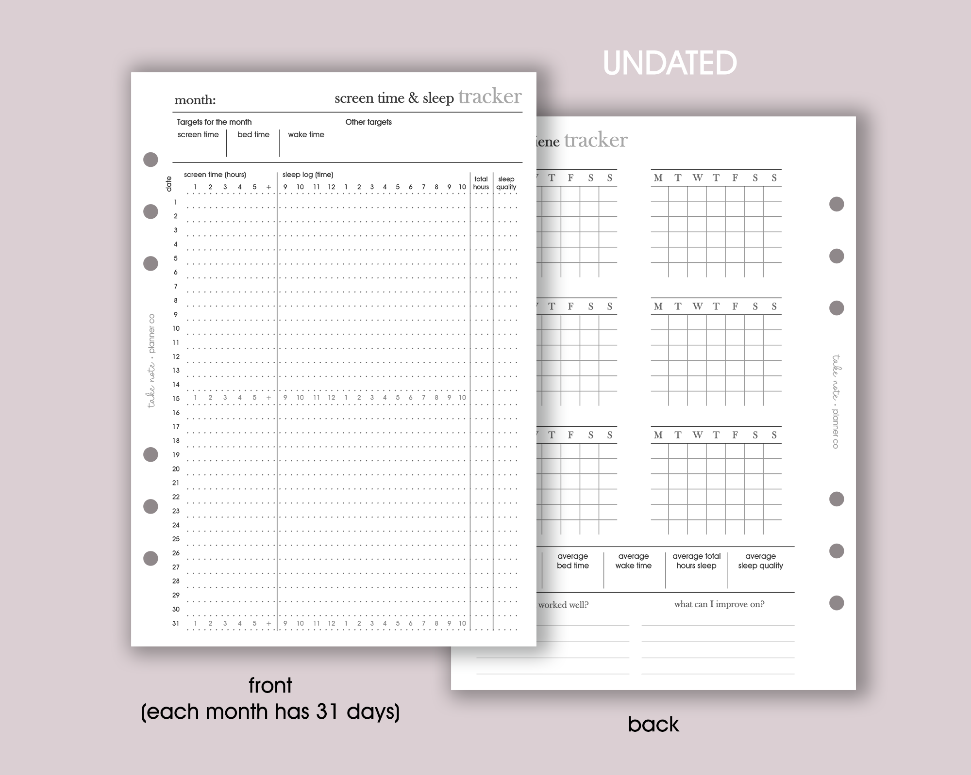 Screen Time & Sleep Tracker Inserts <!---minimal-->