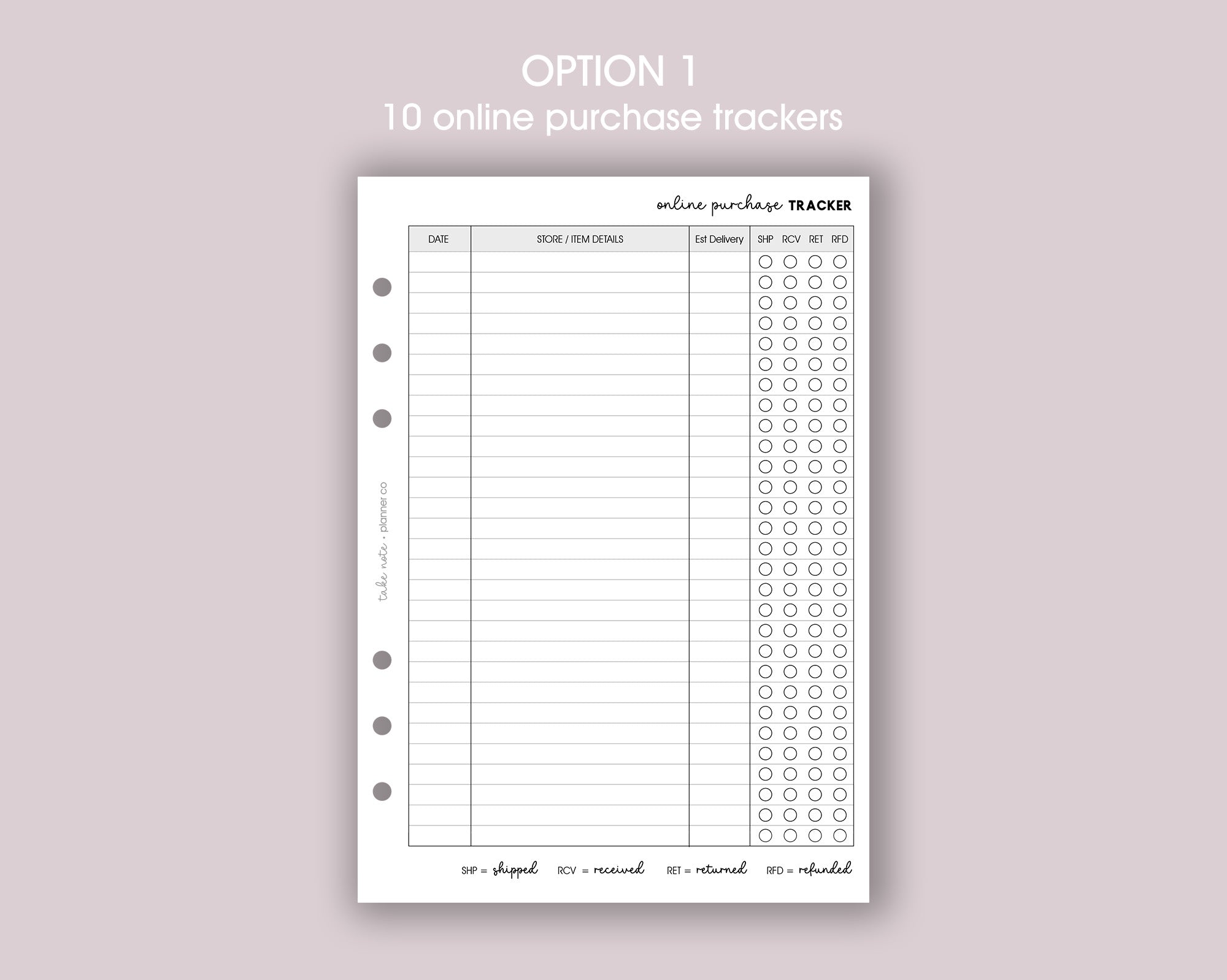 Online Purchase Tracker Inserts <!---onlinepurchase1-->