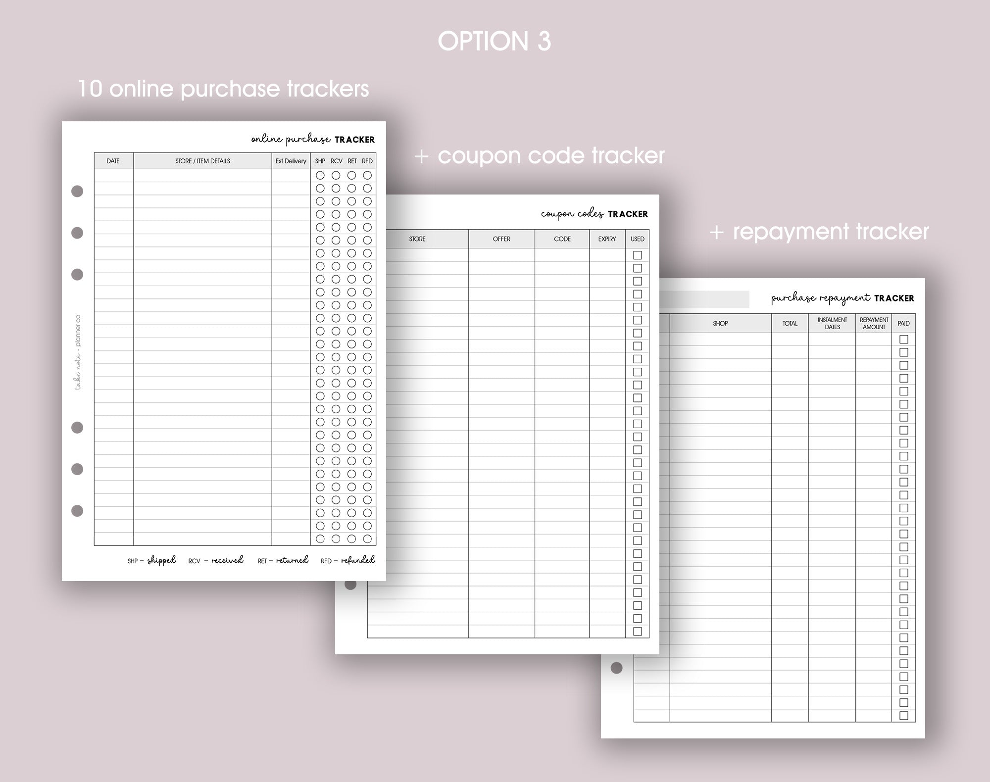 Online Purchase Tracker Inserts <!---onlinepurchase1-->