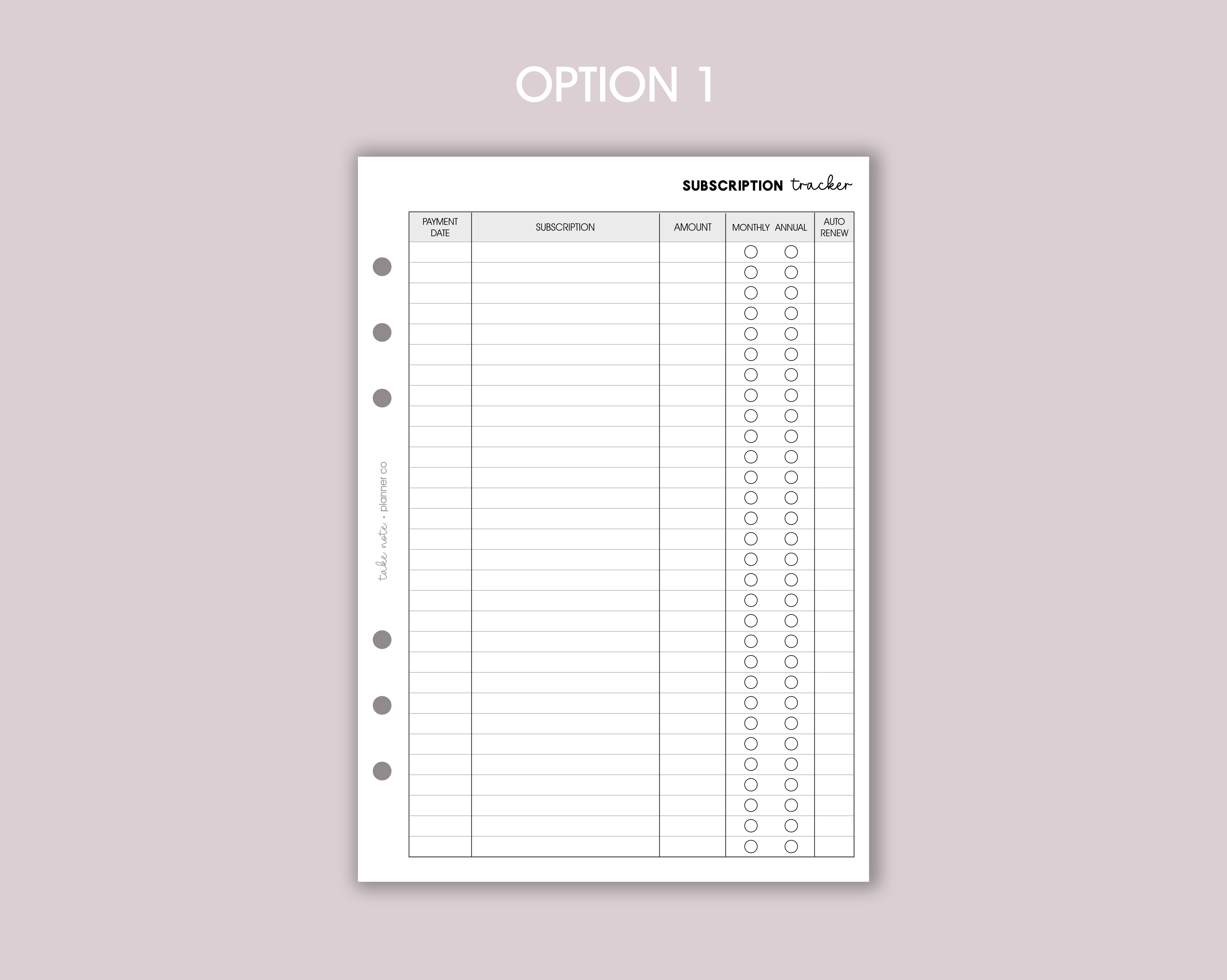 Subscription Tracker Inserts