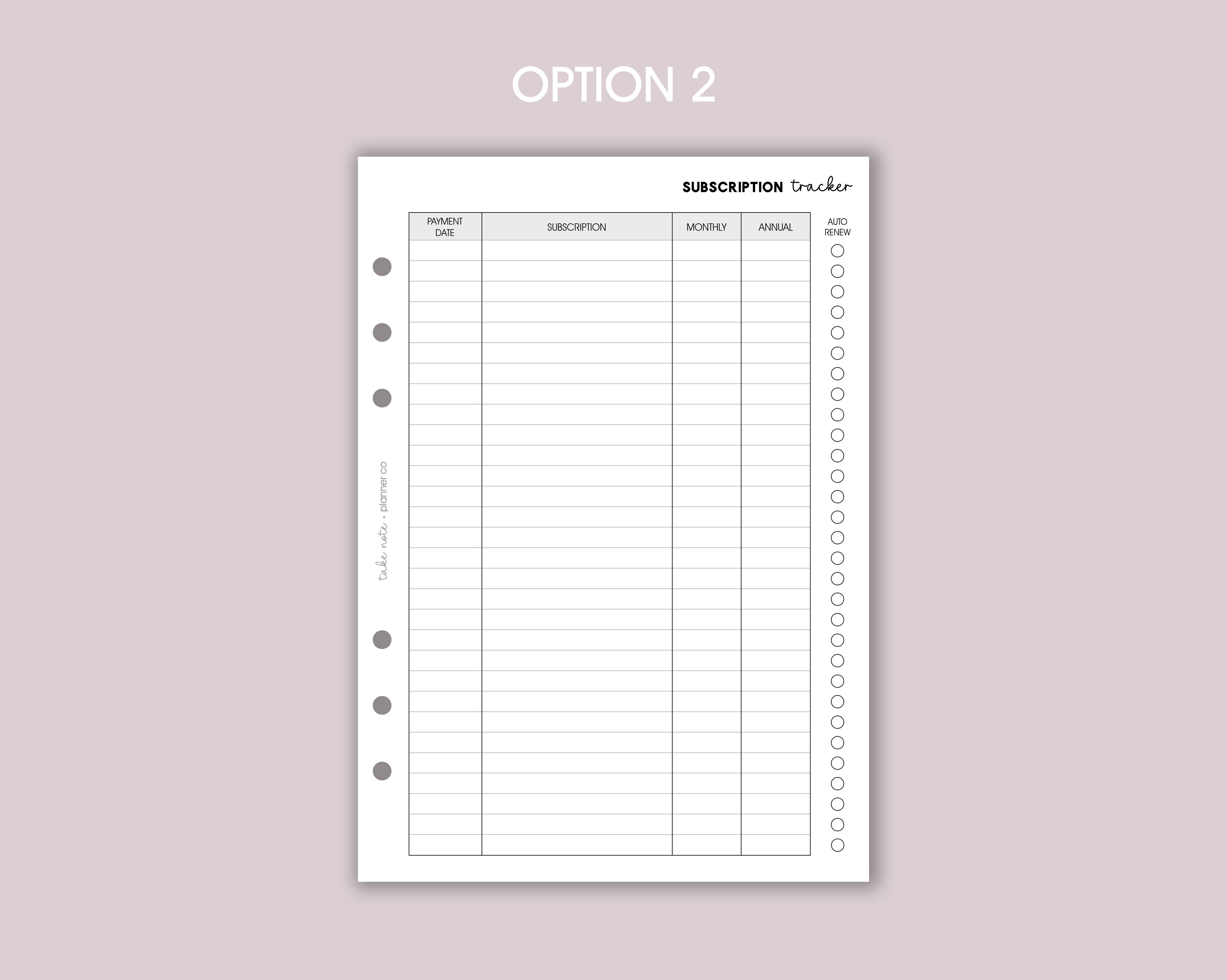 Subscription Tracker Inserts