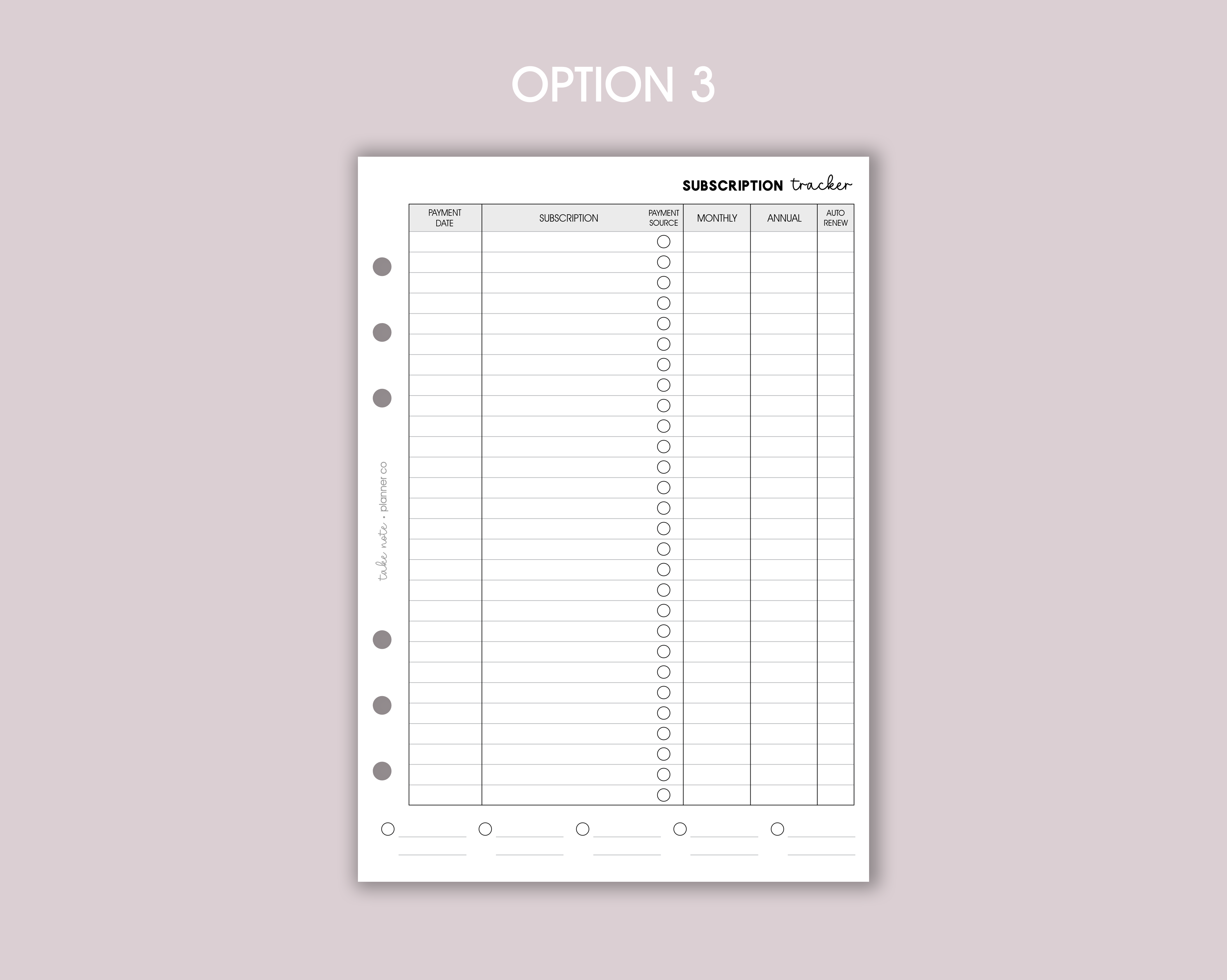 Subscription Tracker Inserts
