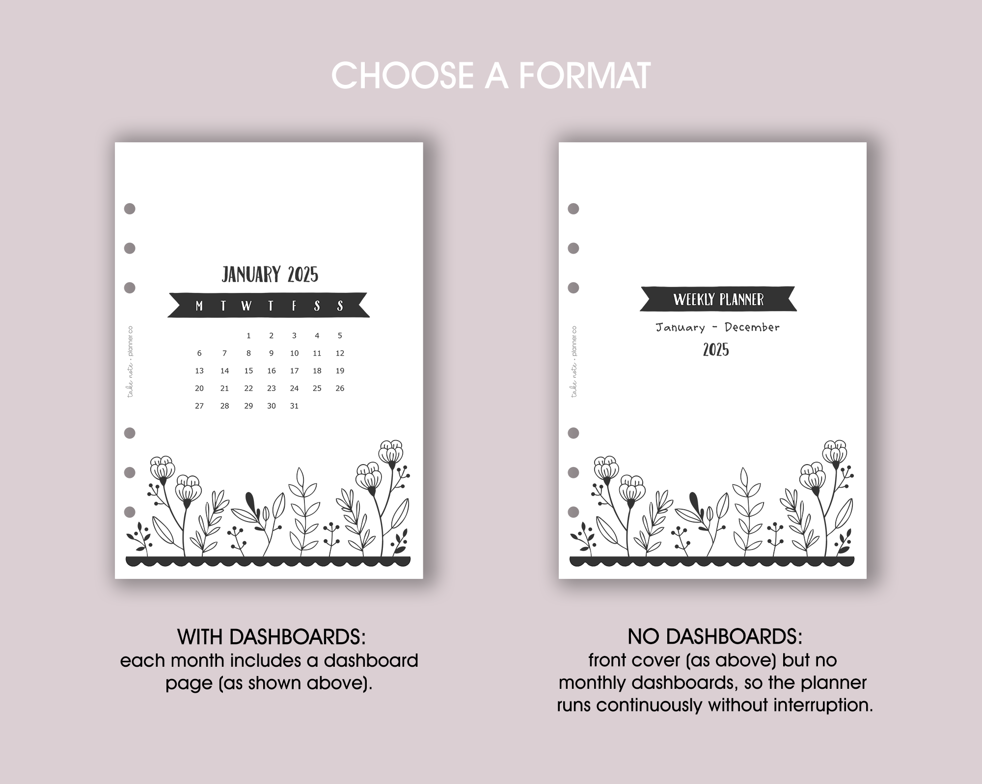 Dated Weekly Planner Inserts <!---floral:WEEK1-->