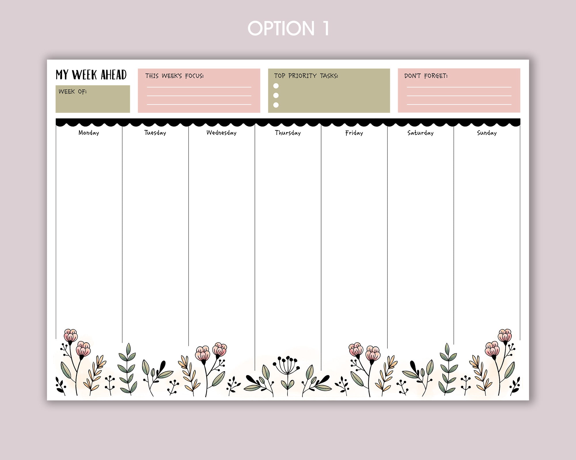 Weekly Planner A4 Deskpad <!---NP4-floral-week1-->