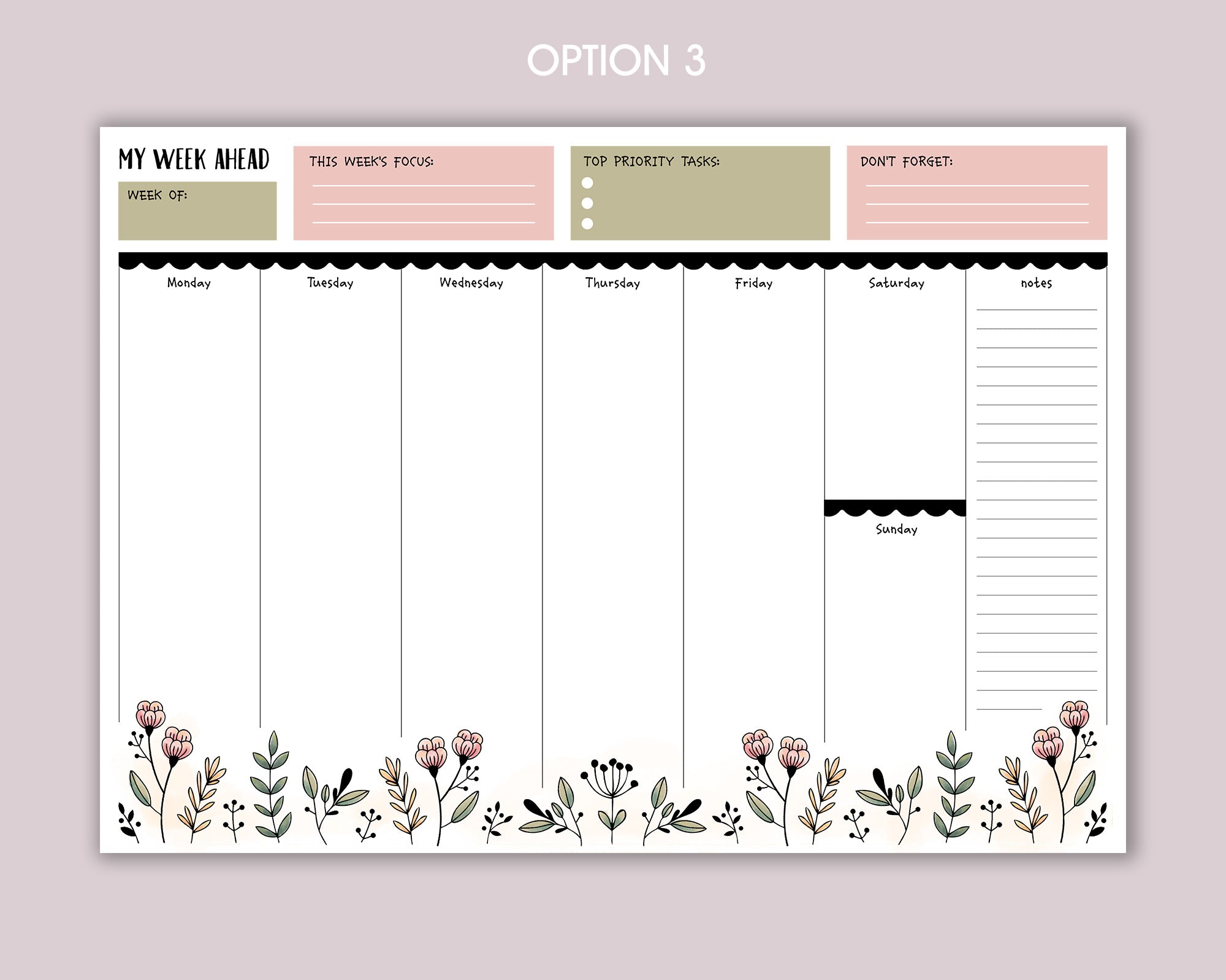 Weekly Planner A4 Deskpad <!---NP4-floral-week1-->