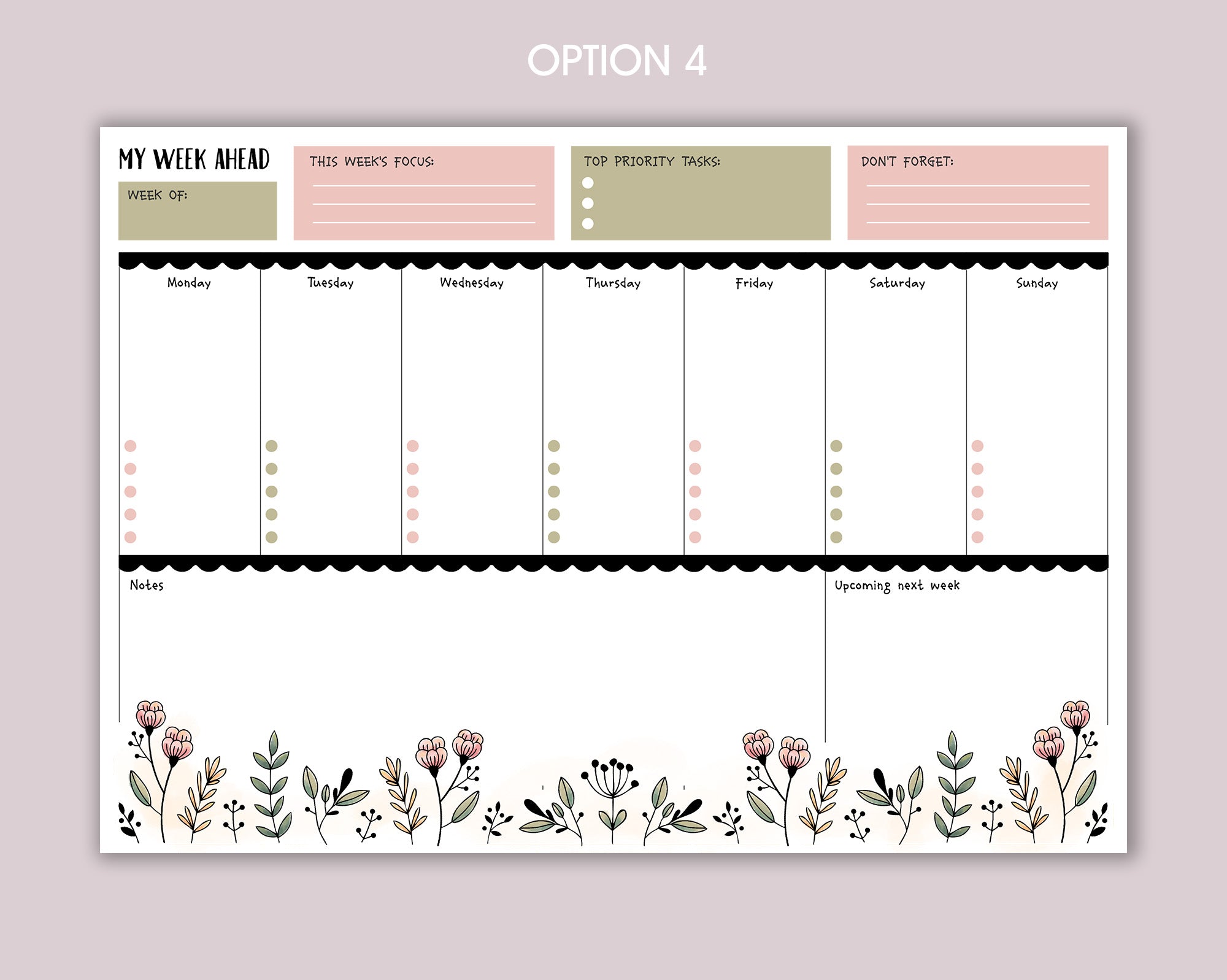 Weekly Planner A4 Deskpad <!---NP4-floral-week1-->
