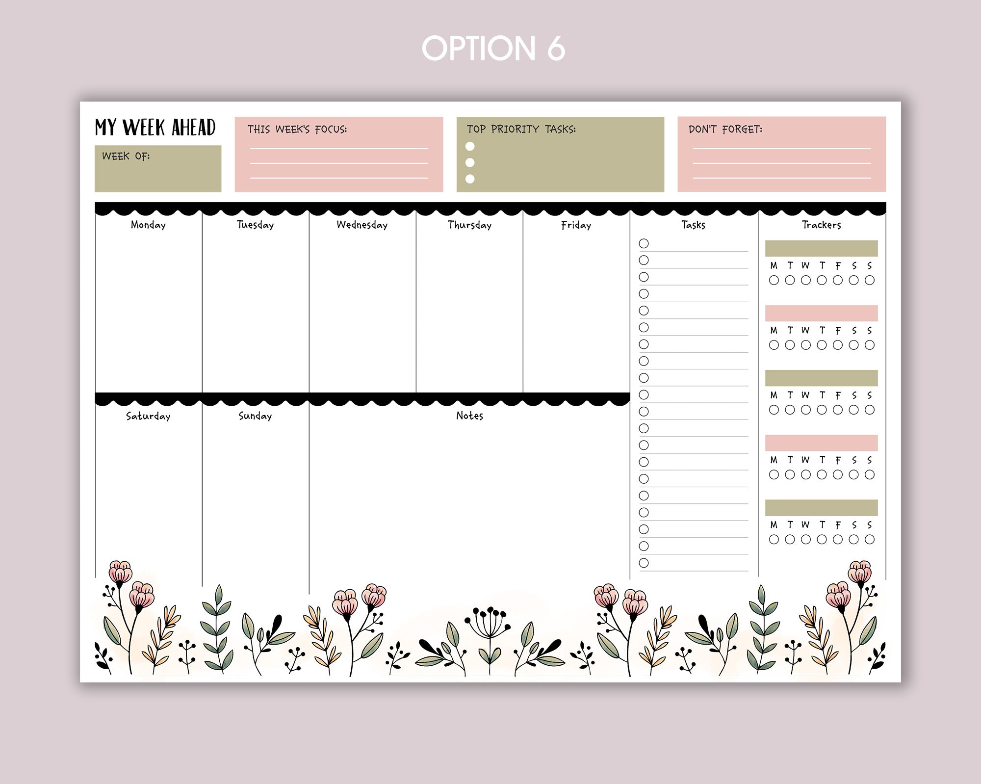 Weekly Planner A4 Deskpad <!---NP4-floral-week1-->