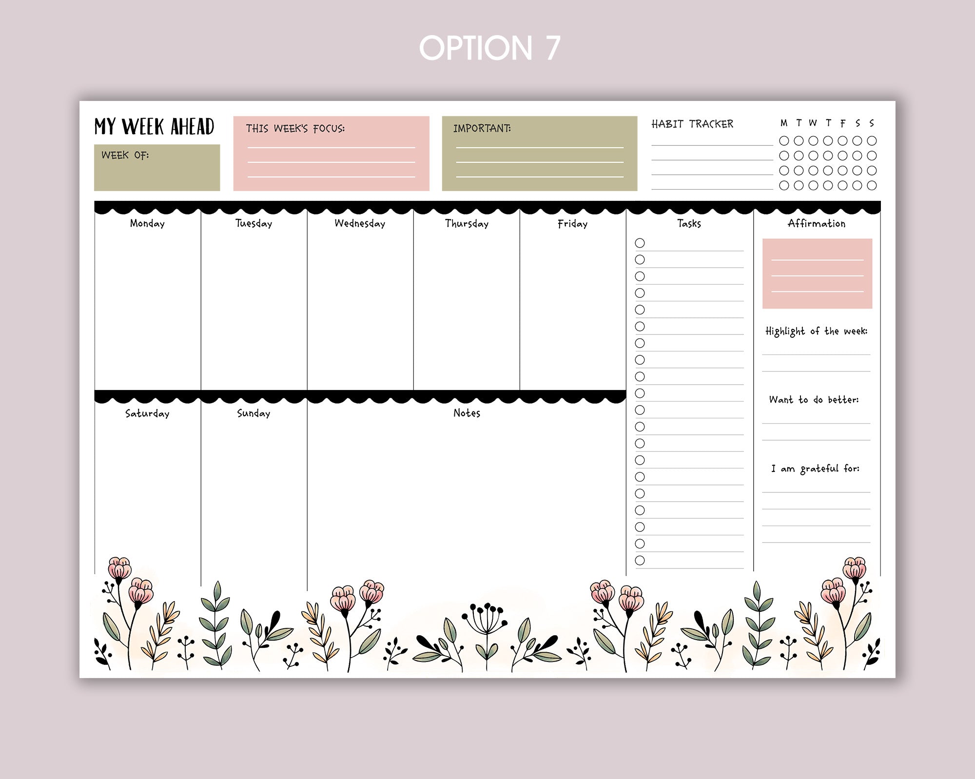 Weekly Planner A4 Deskpad <!---NP4-floral-week1-->