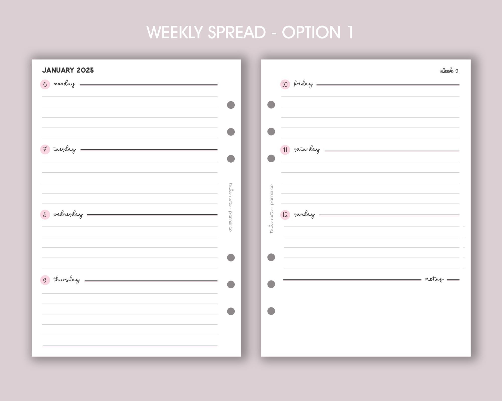 Dated Weekly Planner Inserts <!---classic:WEEK1-->