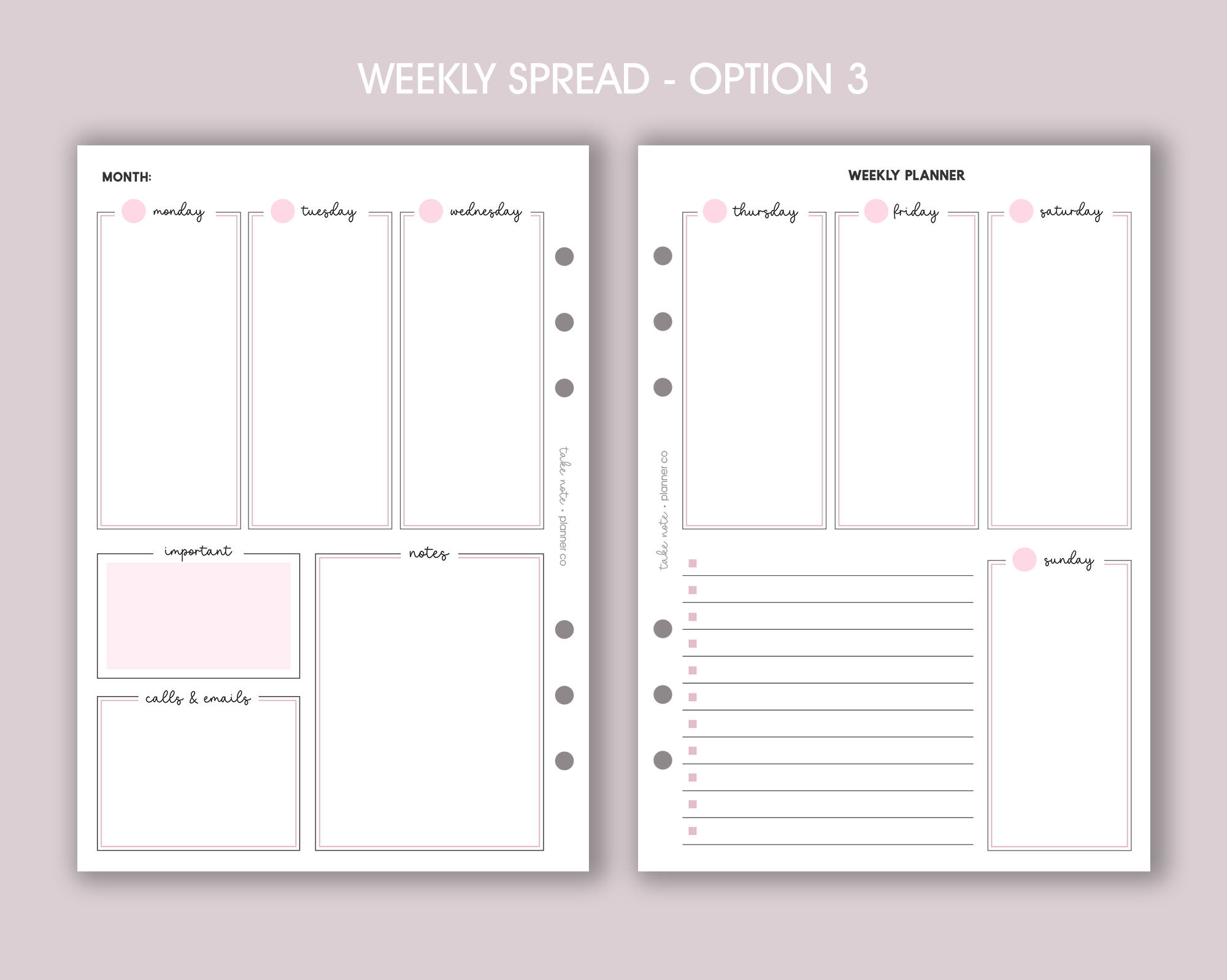 Undated Weekly Planner Inserts <!---classic:WEEK4-->