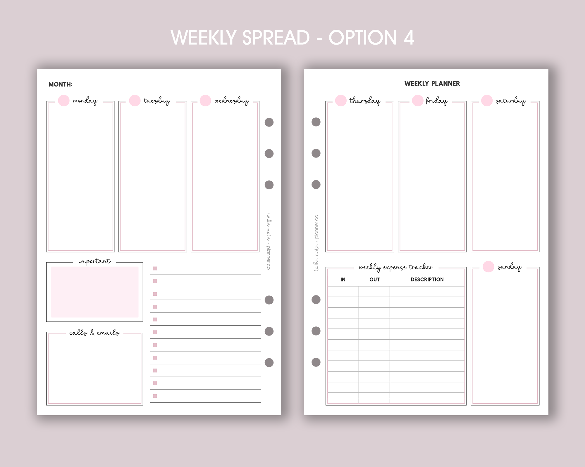 Undated Weekly Planner Inserts <!---classic:WEEK4-->