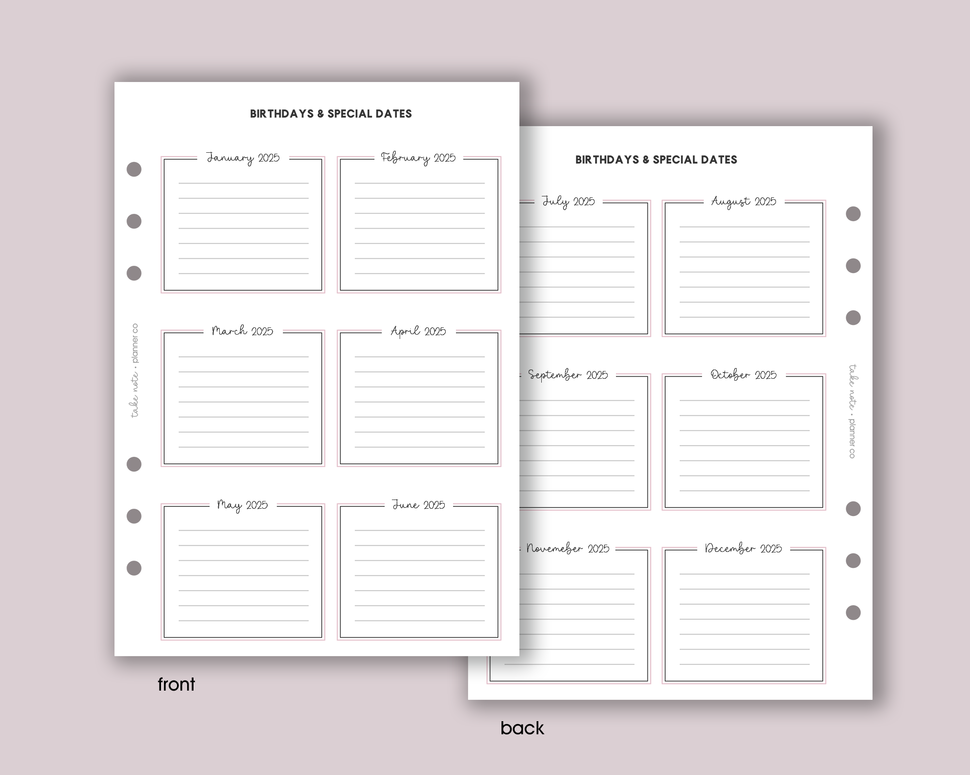 Special Dates Yearly Overview Insert <!---classic:YEAR1-->