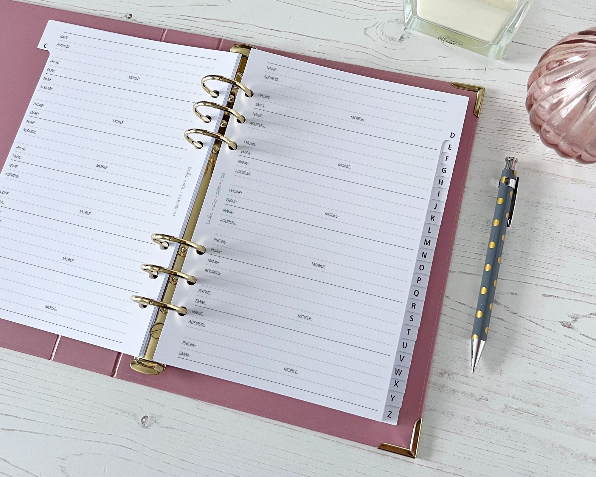 A-Z Tabbed Contacts Inserts