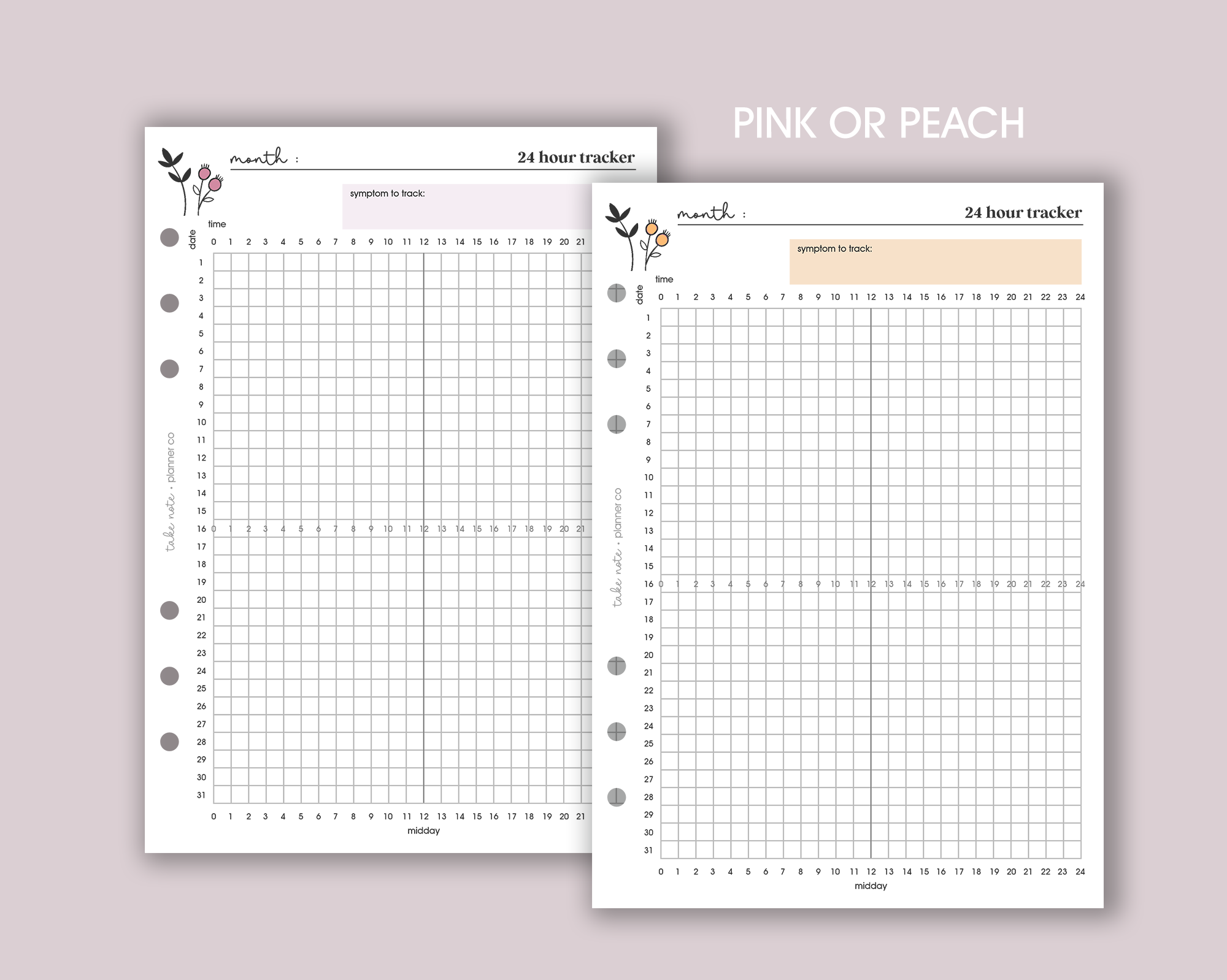 24 Hour Symptom Tracker Inserts <!---daisy-->