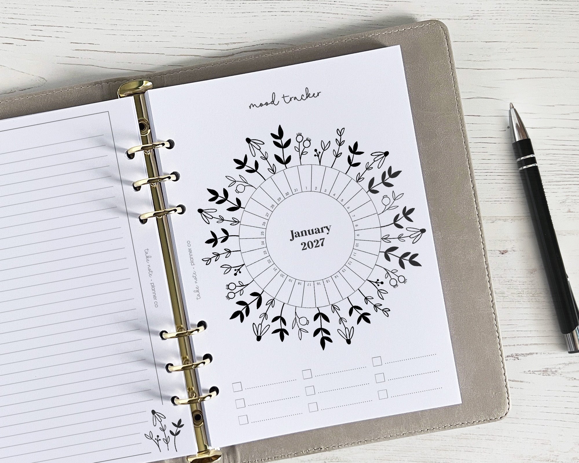 Mood tracker planning page for colouring in