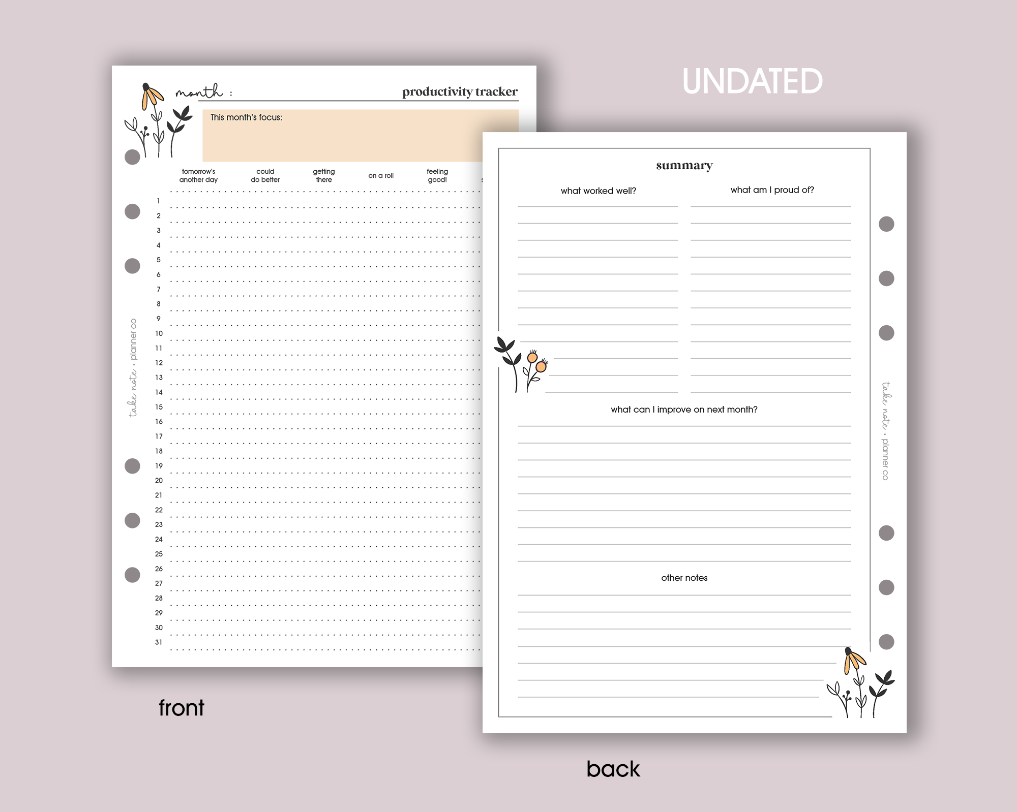 Productivity Tracker Inserts <!---daisy-->